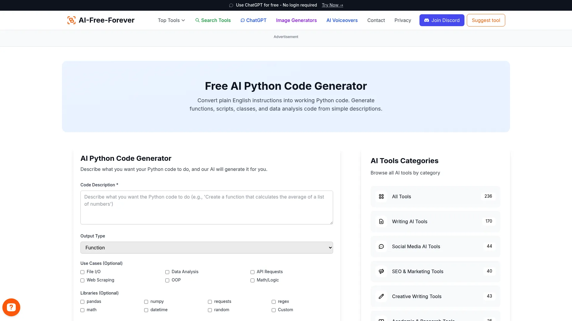 AI Python Code Generator - Generate clean Python code from simple descriptions