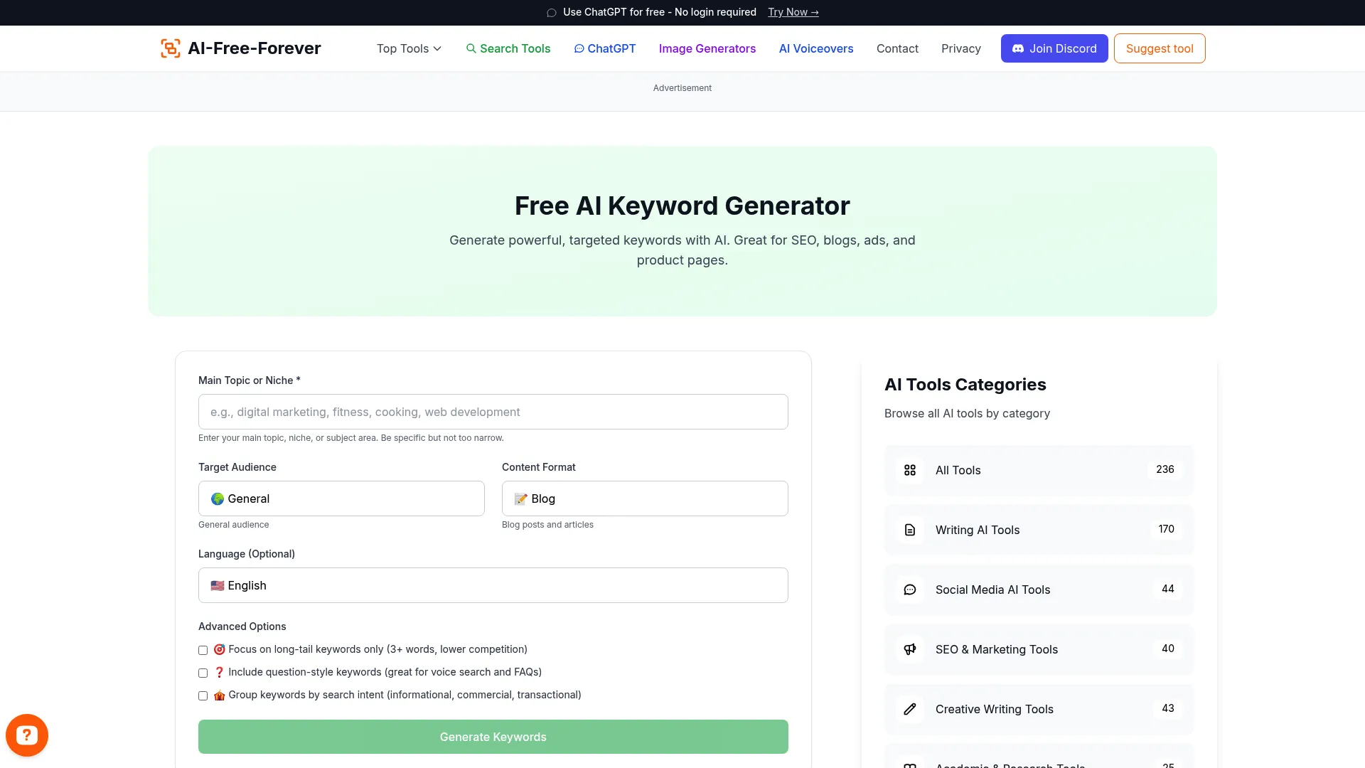 Free AI Keyword Generator - Discover high-value keywords for SEO and marketing