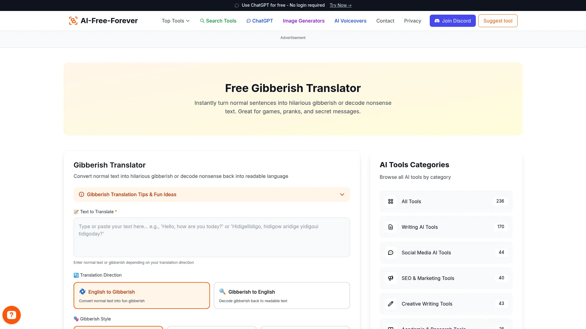 Gibberish Translator - Decode and create playful gibberish text