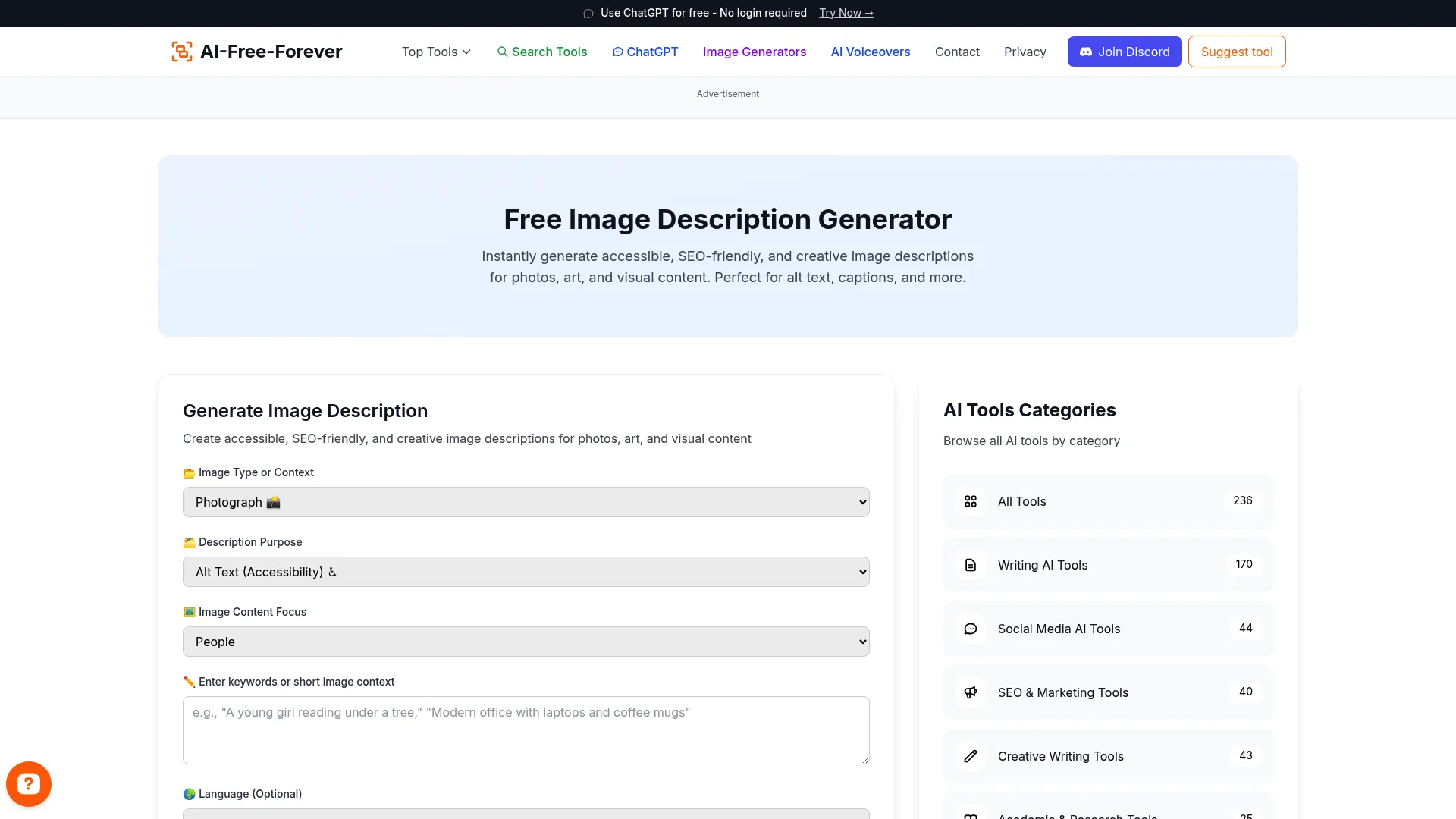 Image Description Generator - Create detailed alt text and image descriptions