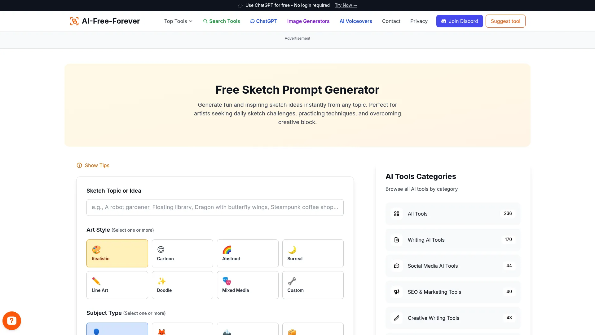 Sketch Prompt Generator - Quick sketch ideas for daily practice and improvement