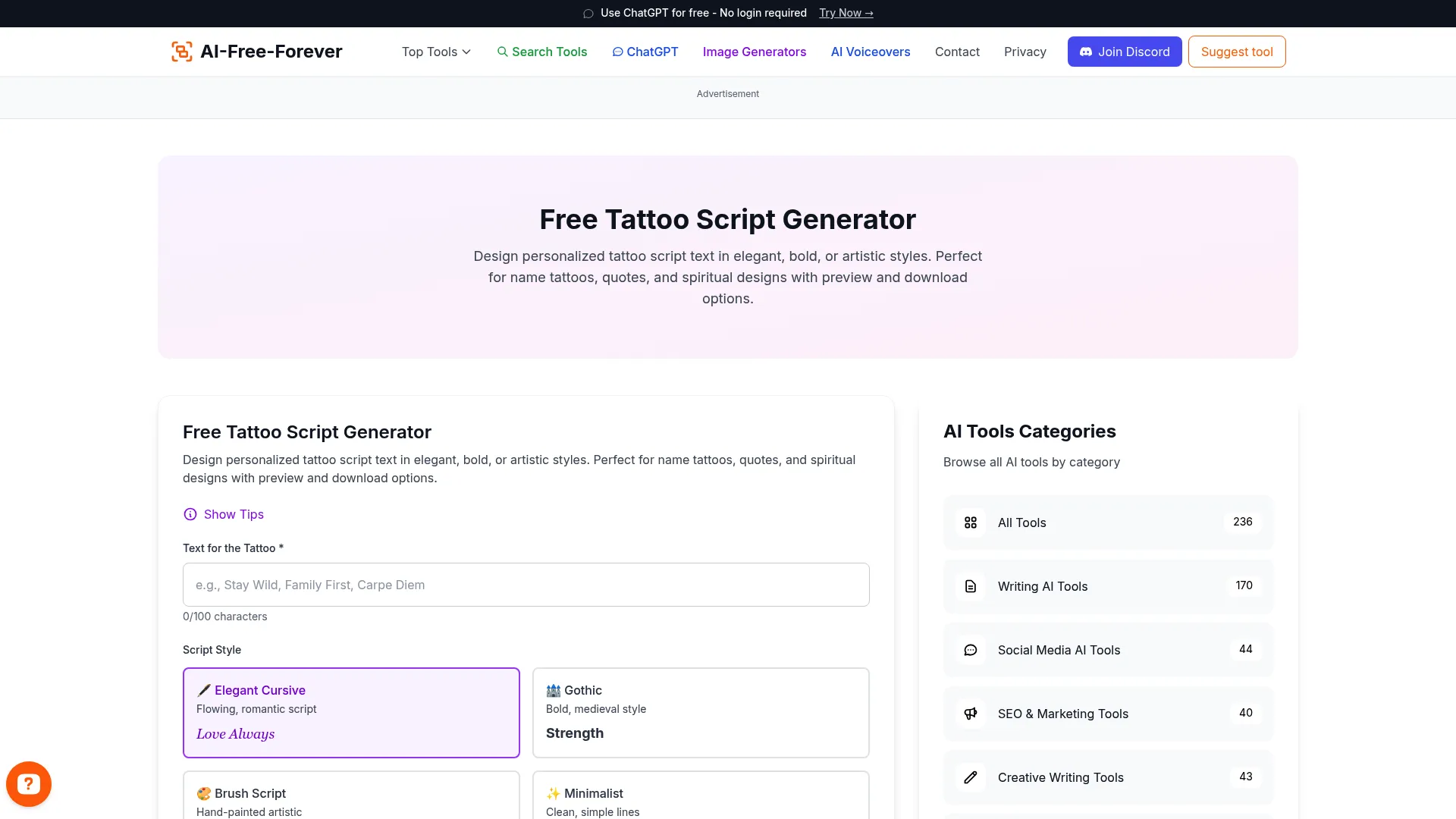 Tattoo Script Generator - Design elegant script fonts ideal for botanical quotes