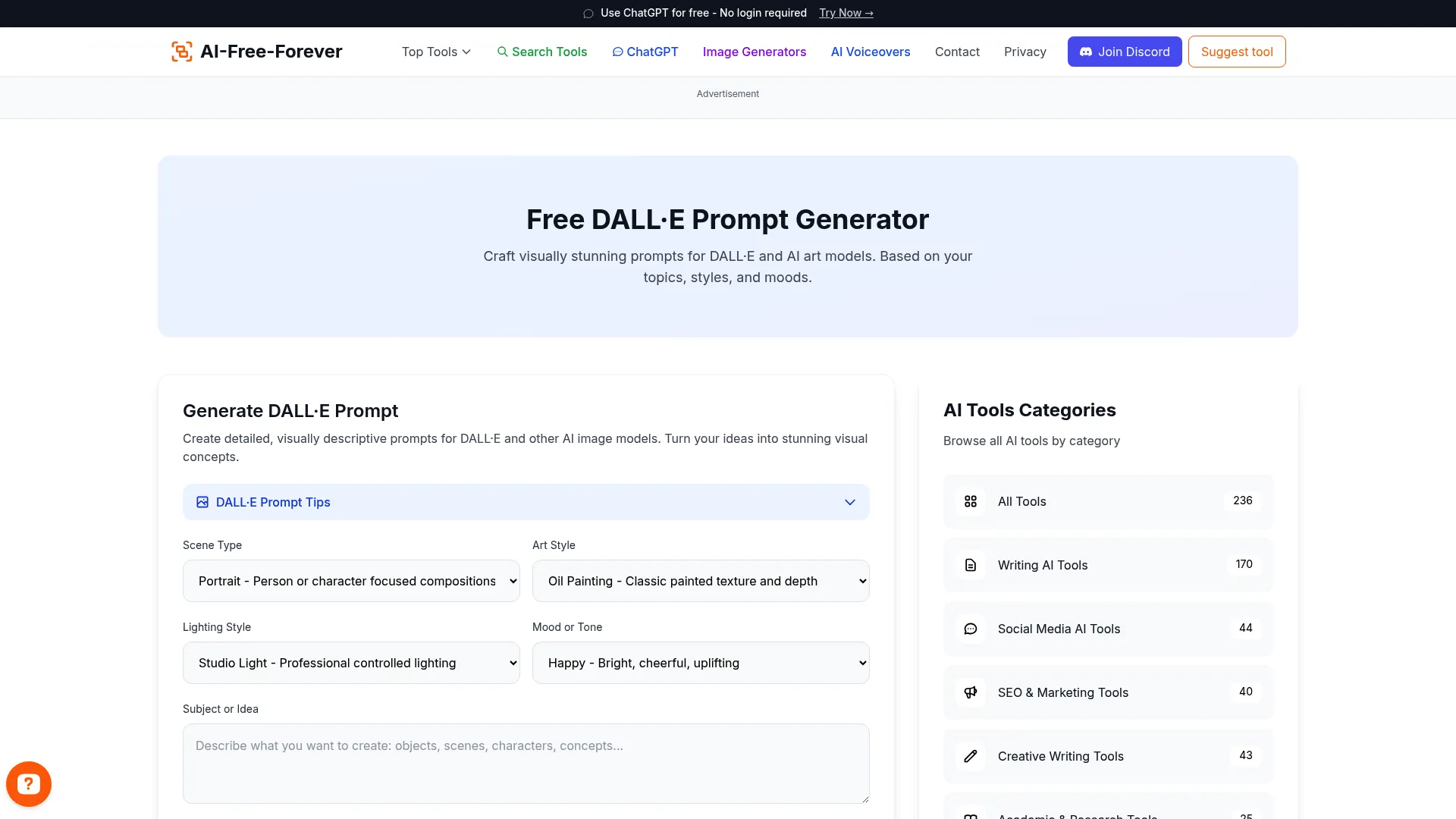 Free DALL-E Prompt Generator - Specialized prompts for OpenAI's DALL-E models