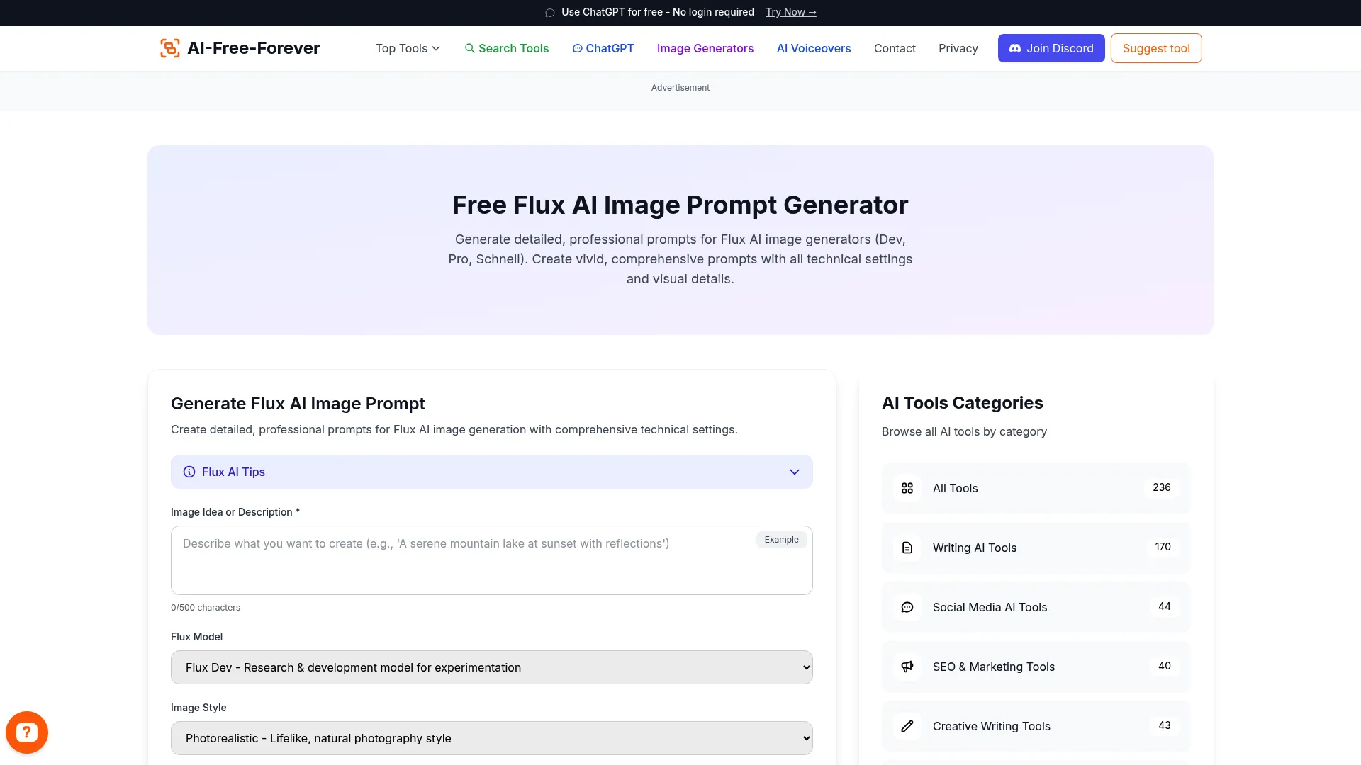 Free Flux Prompt Generator - Optimized prompts for Flux AI image generation