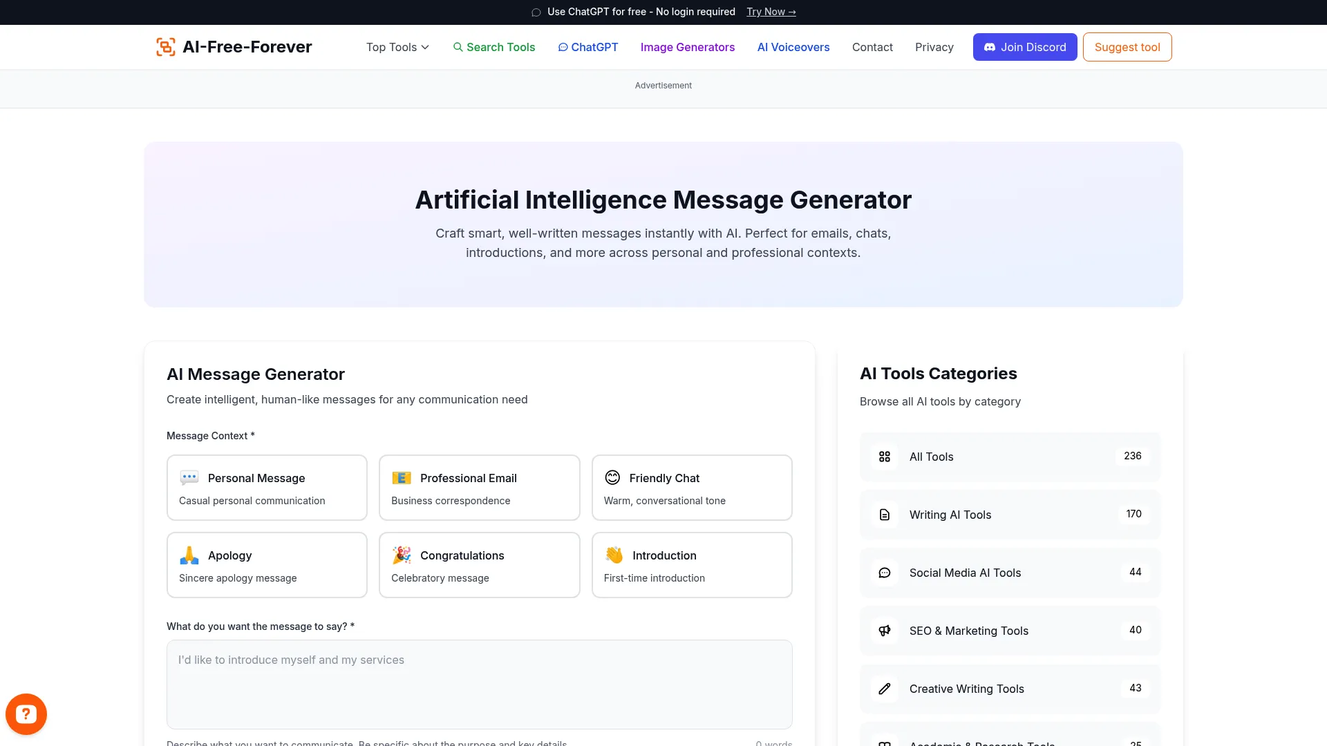 Artificial Intelligence Message Generator - Generate professional messages for business and personal use