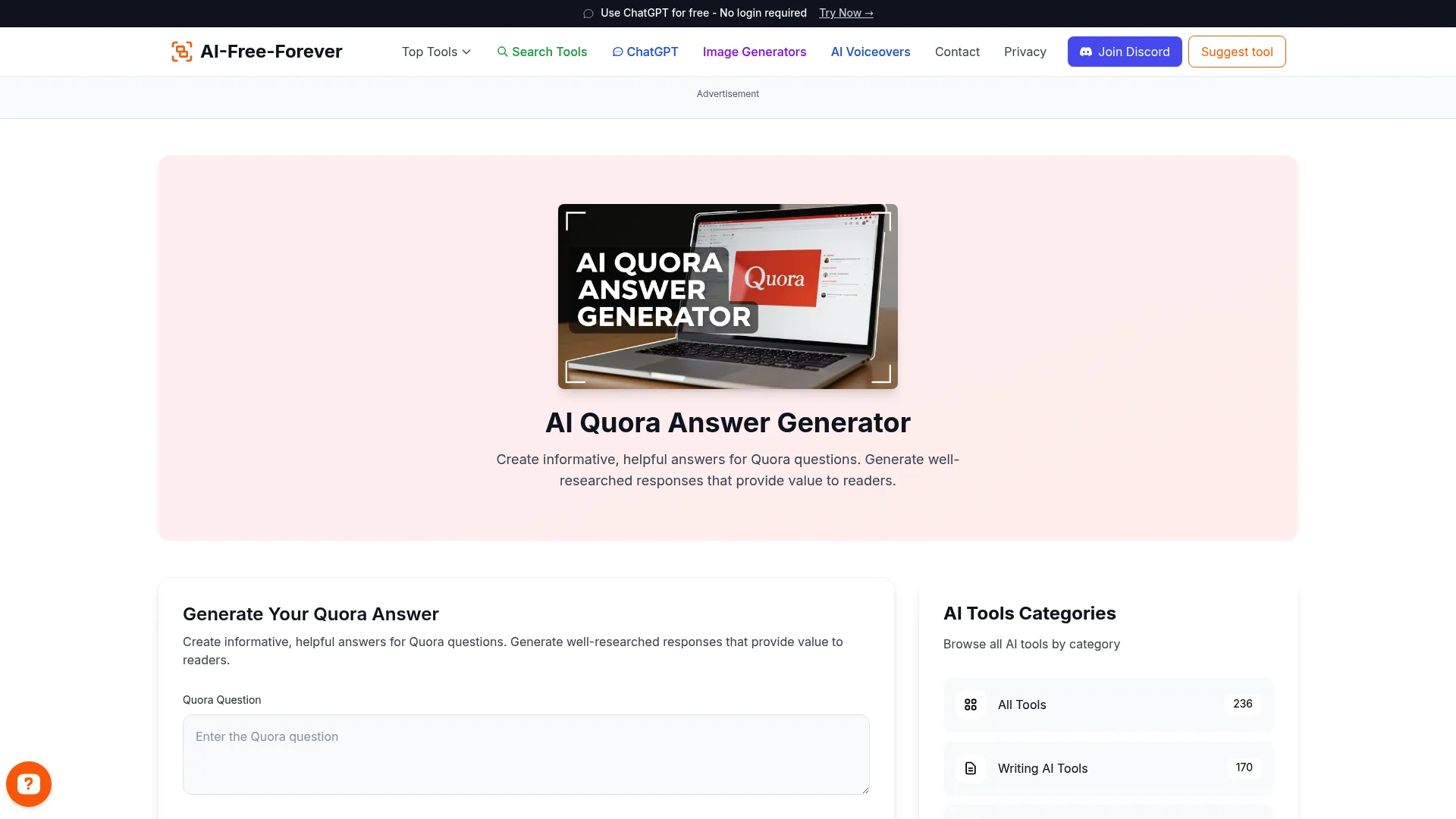 Quora Answer Generator - Write detailed, helpful answers for Quora questions