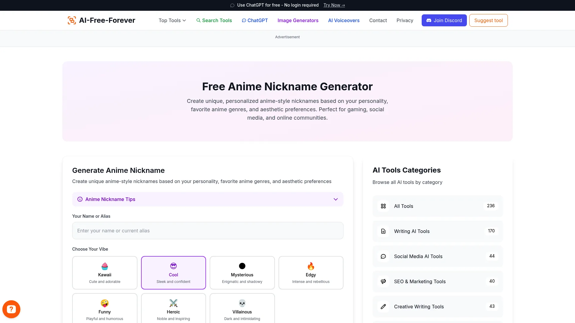 Anime Nickname Generator