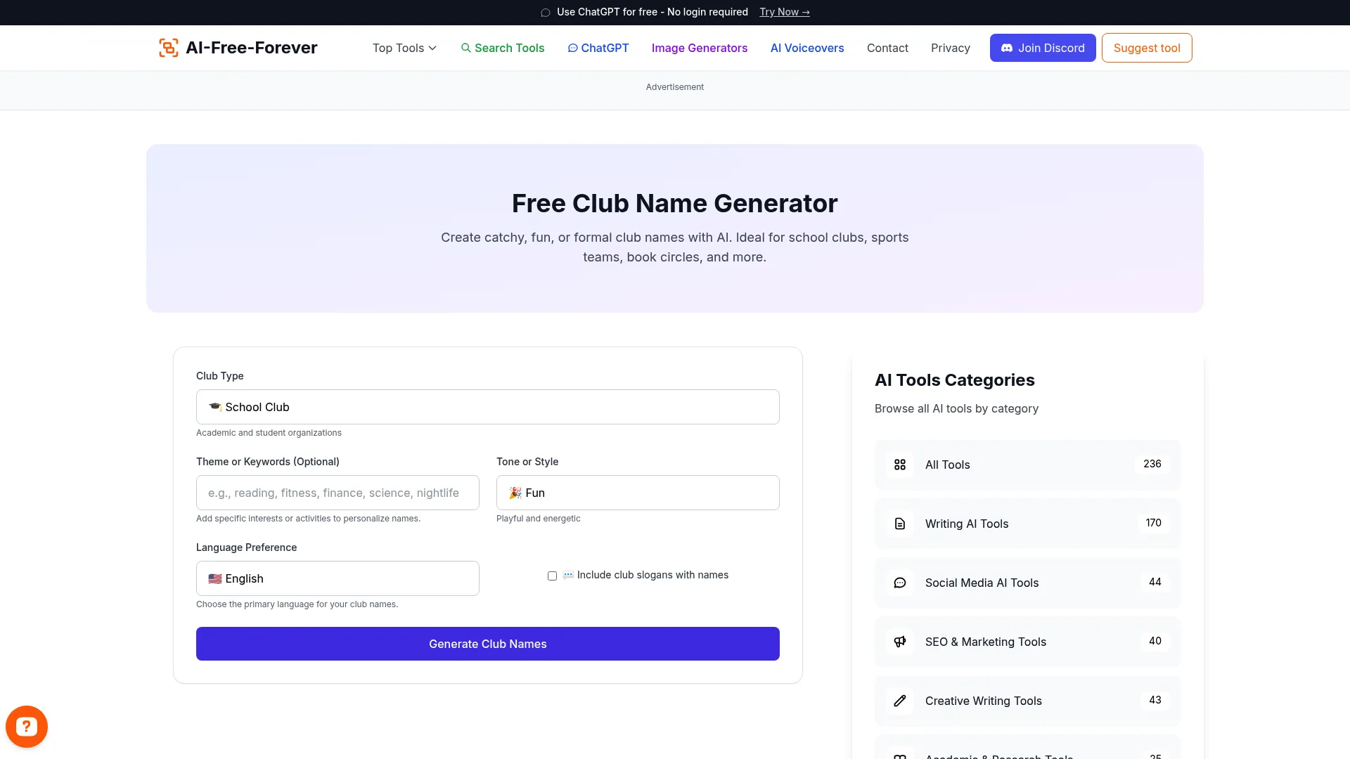 Free Club Name Generator