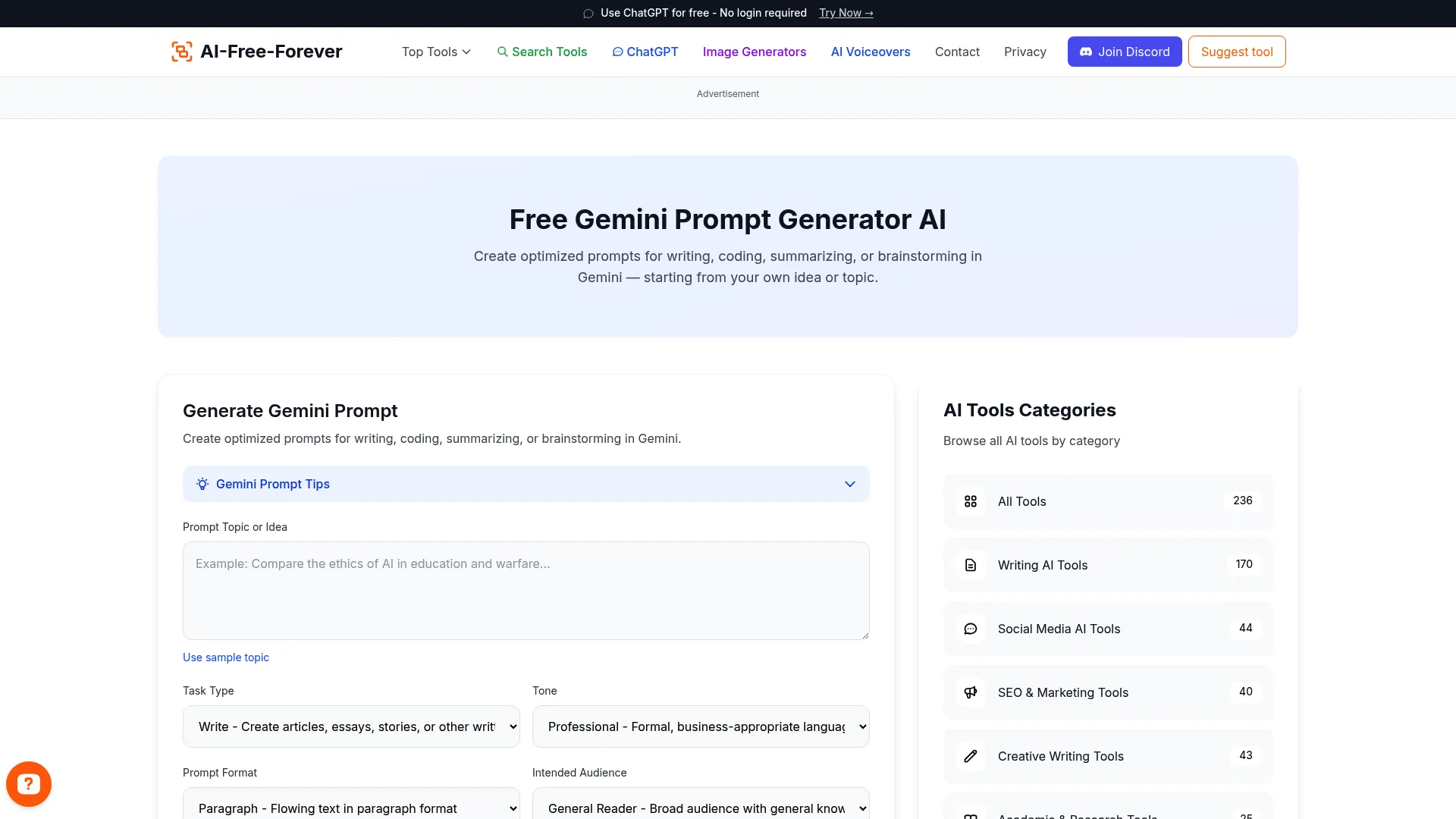 Free Gemini Prompt Generator - Create prompts designed for Google's Gemini AI