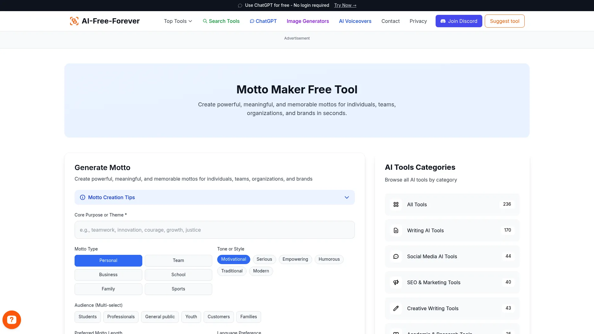 Motto Maker - Generate inspiring mottos that reflect your values and mission