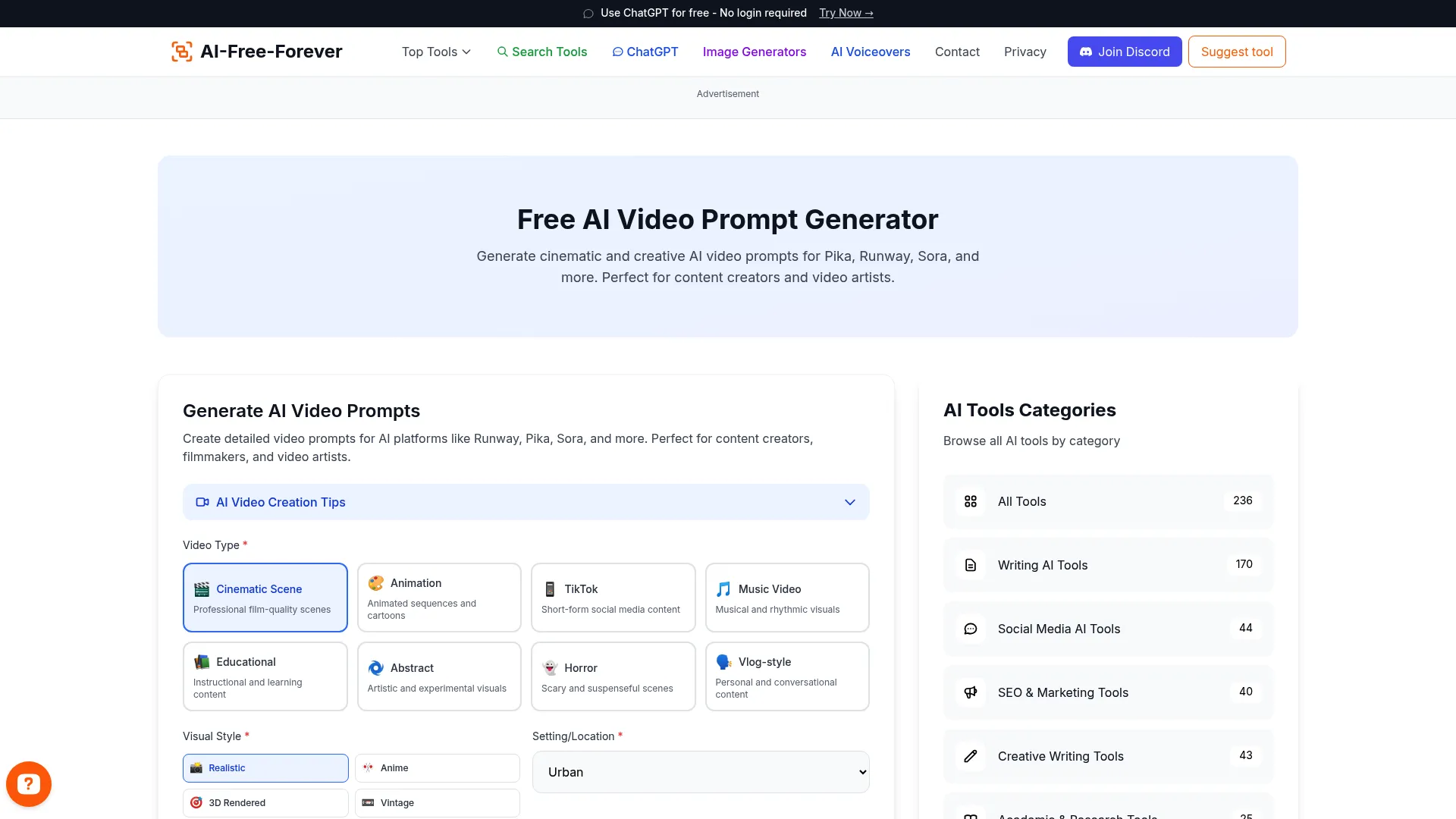 Free AI Video Prompt Generator - Generate detailed video prompts for any AI video platform