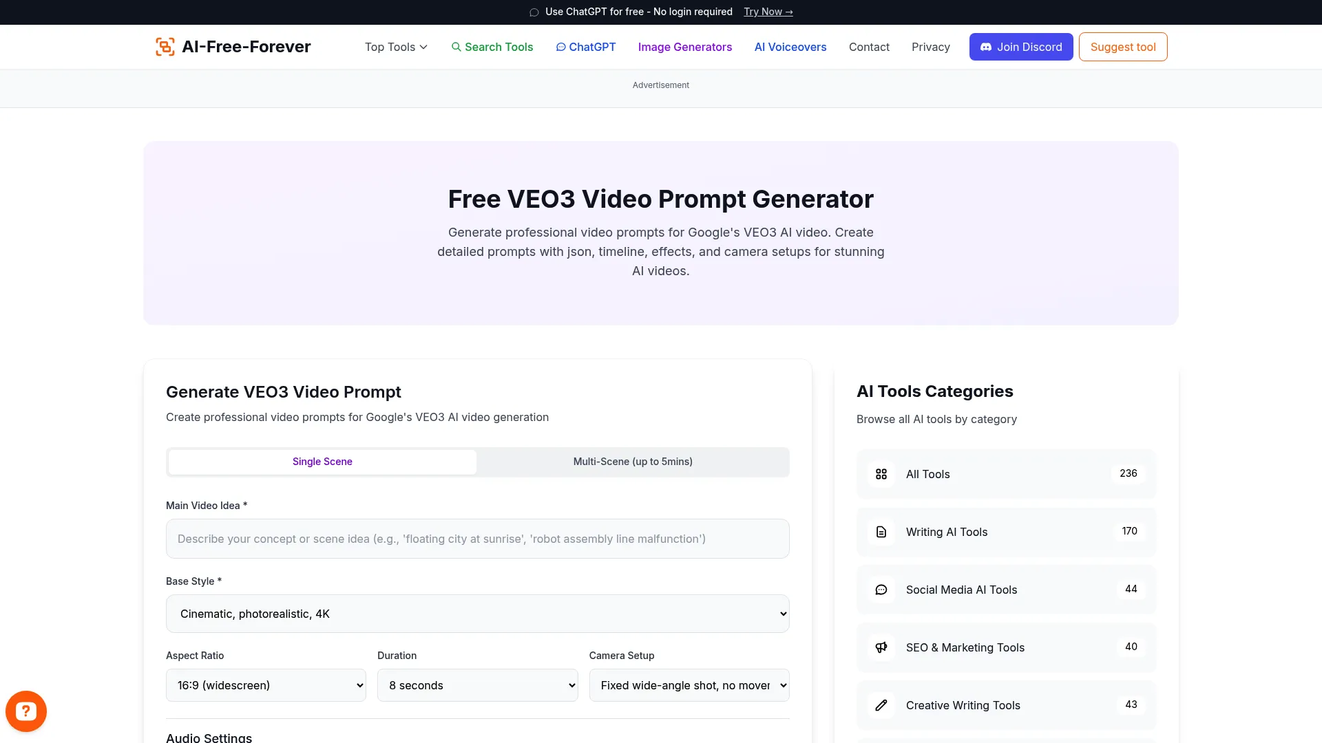 Free Veo3 Prompt Generator - Create optimized prompts specifically for Google's Veo3 model
