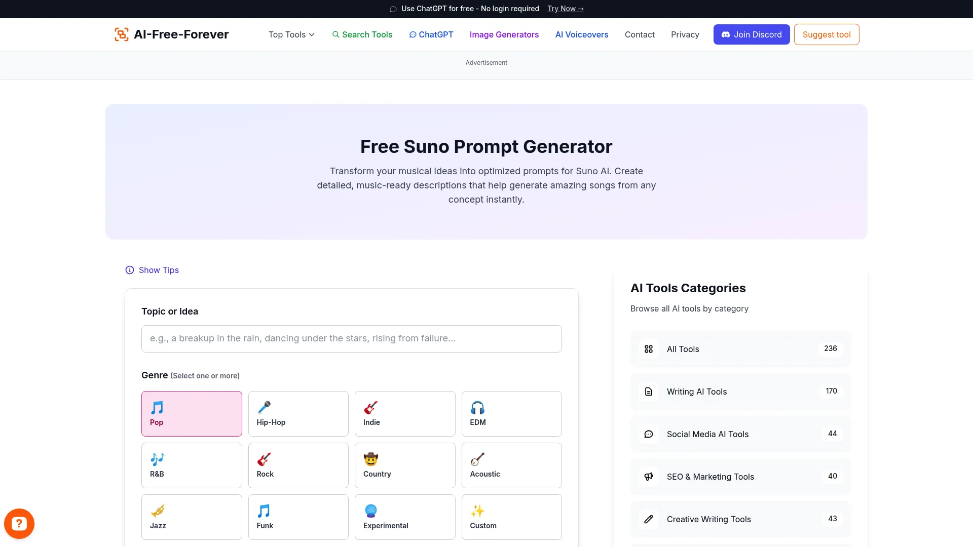 Suno Prompt Generator - Create music video prompts and audio-visual concepts