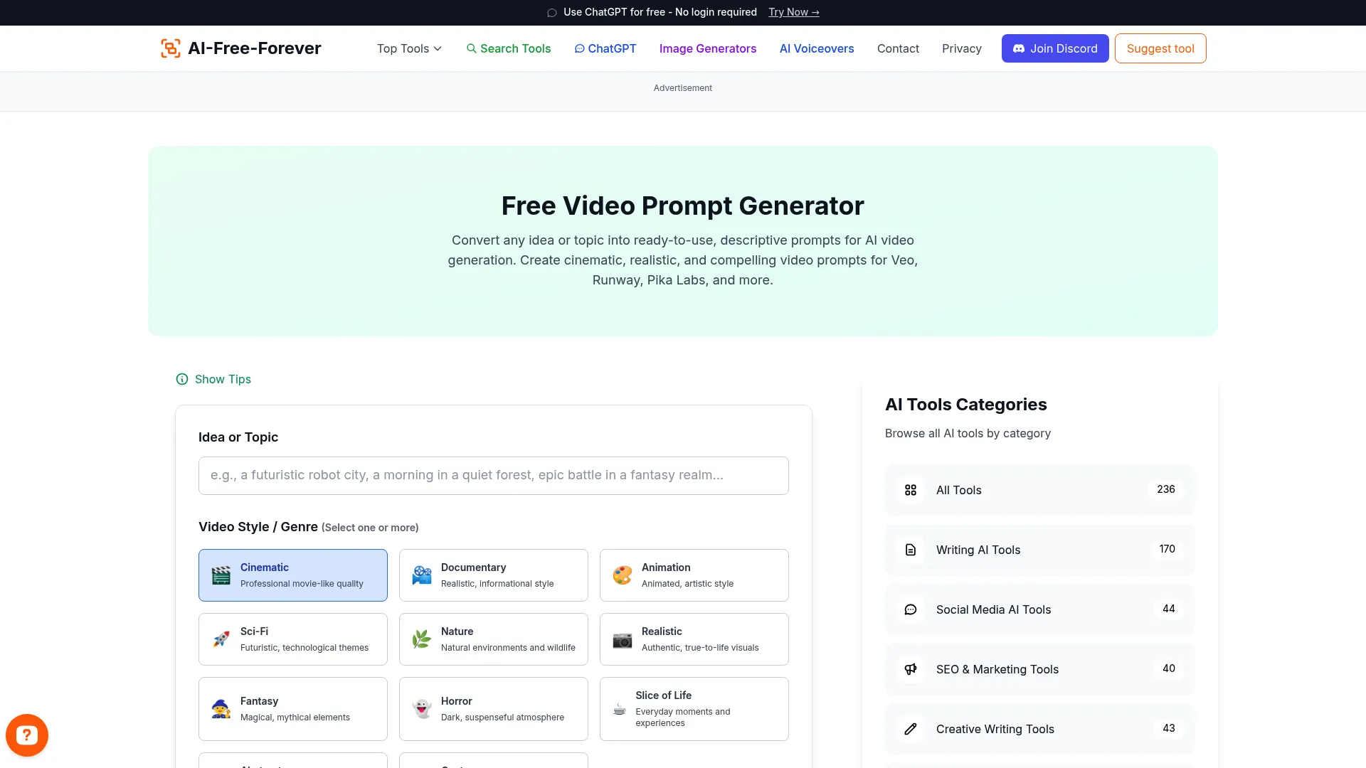Video Prompt Generator - Universal video prompt creation for all platforms