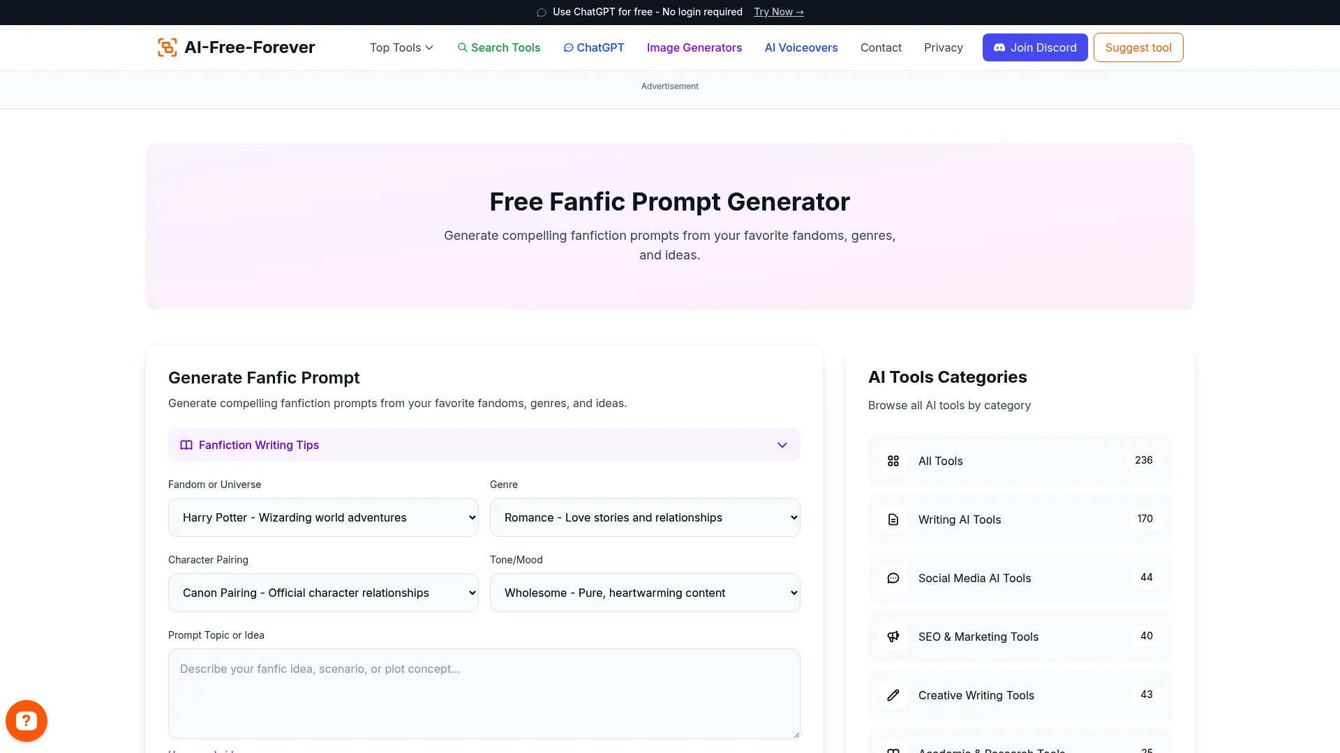 Free Fanfic Prompt Generator - Generate fanfiction ideas for your favorite fandoms