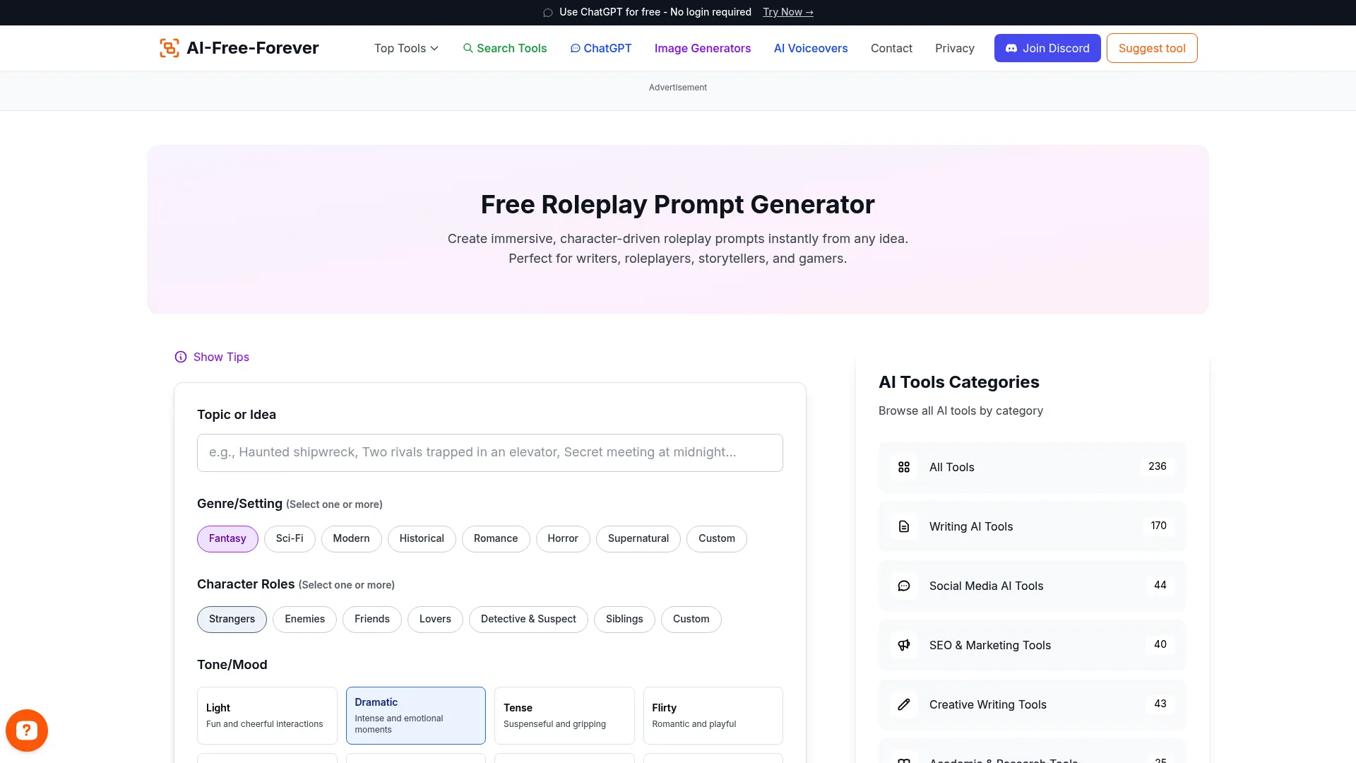 Roleplay Prompt Generator - Generate scenarios for creative roleplay and storytelling
