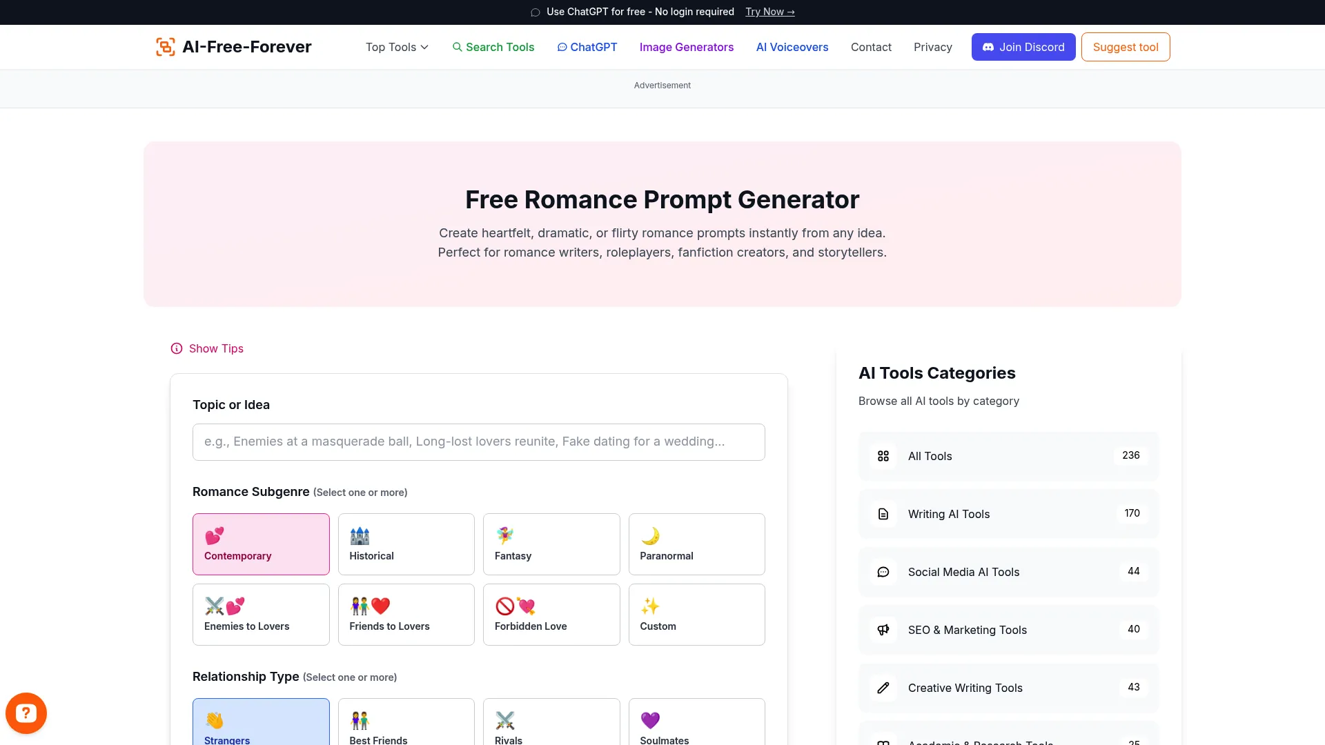 Romance Prompt Generator - Create romantic storylines and love story ideas