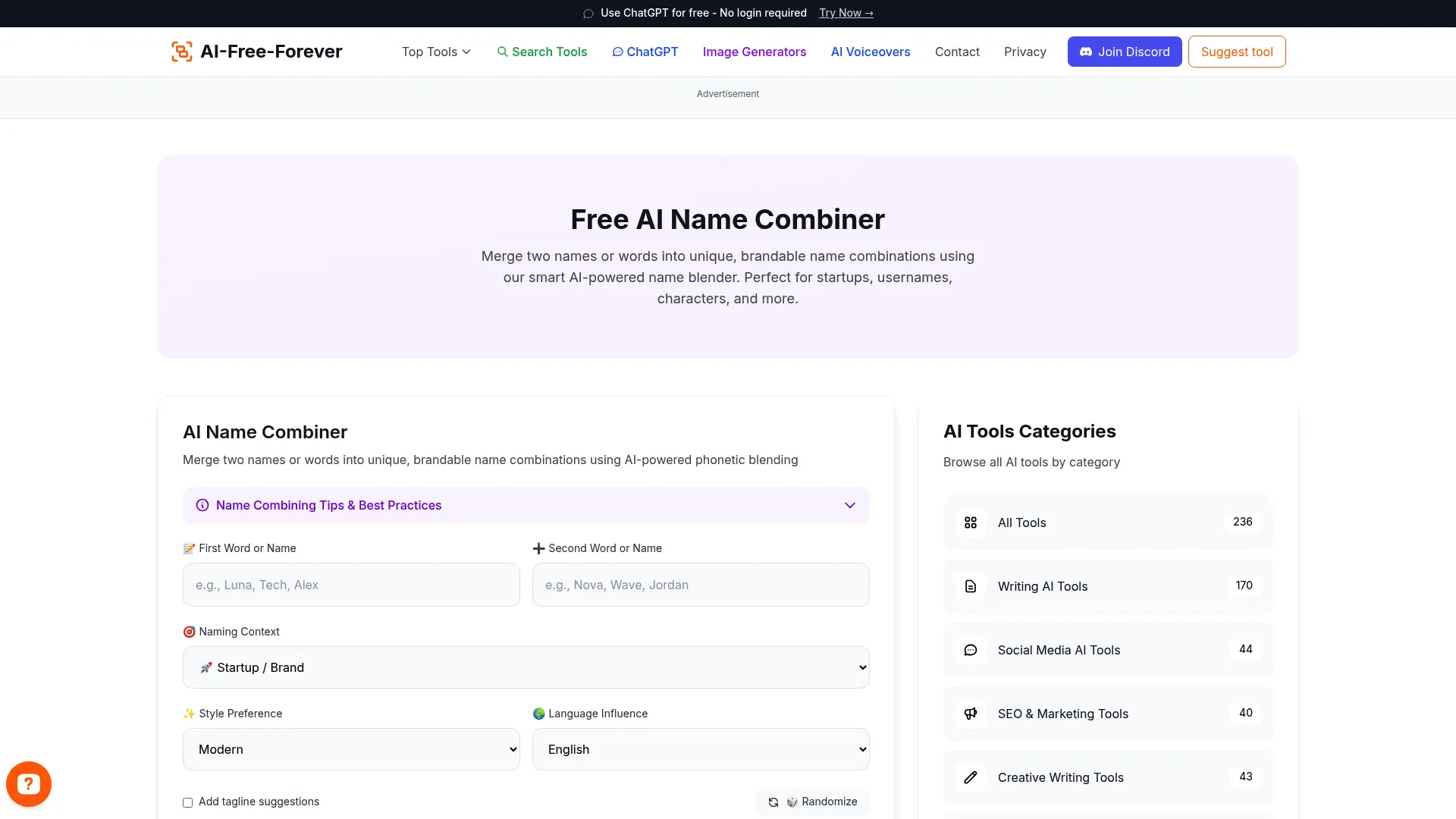 AI Name Combiner - Combine two names to create a unique new name