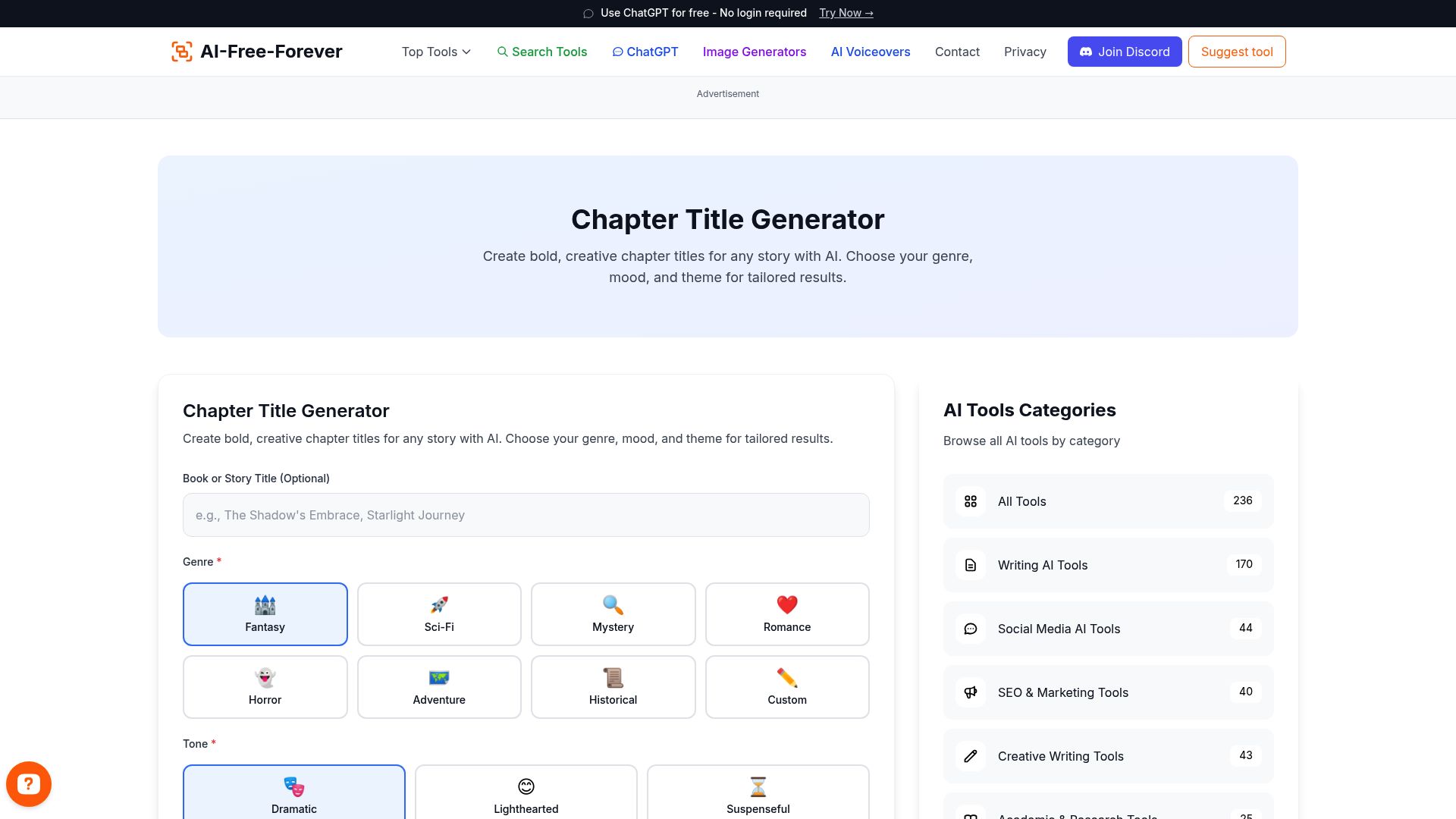 Chapter Title Generator - Generate captivating chapter titles that keep readers turning pages and build narrative momentum