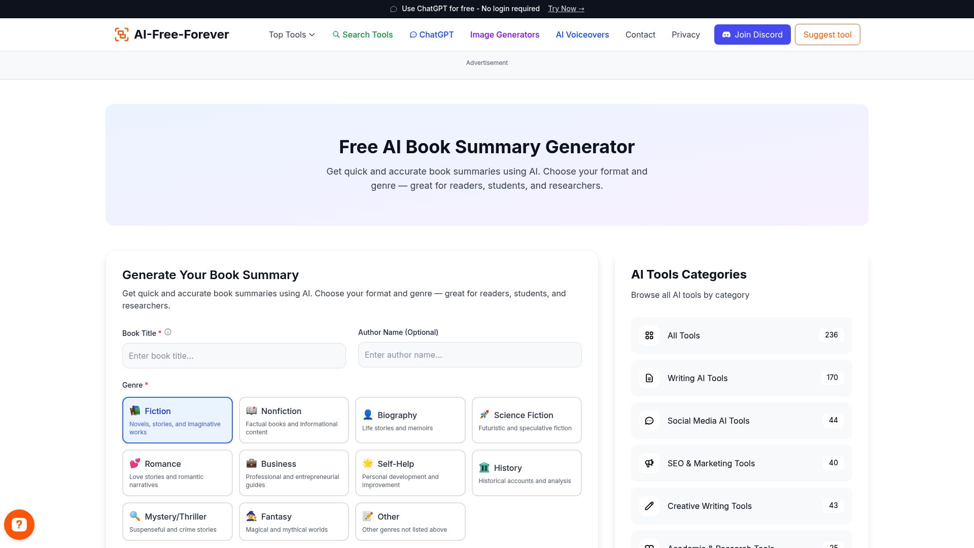 Free AI Book Summary Generator - Generate concise, compelling book summaries for various marketing and promotional purposes