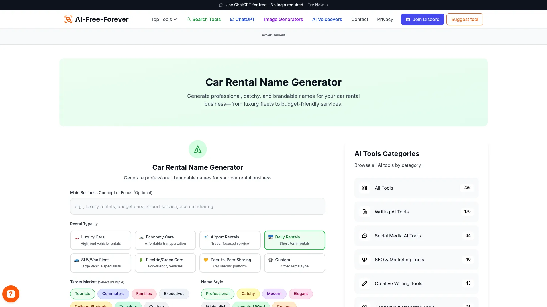 Car Rental Name Generator - Generate trustworthy and memorable names for your car rental company