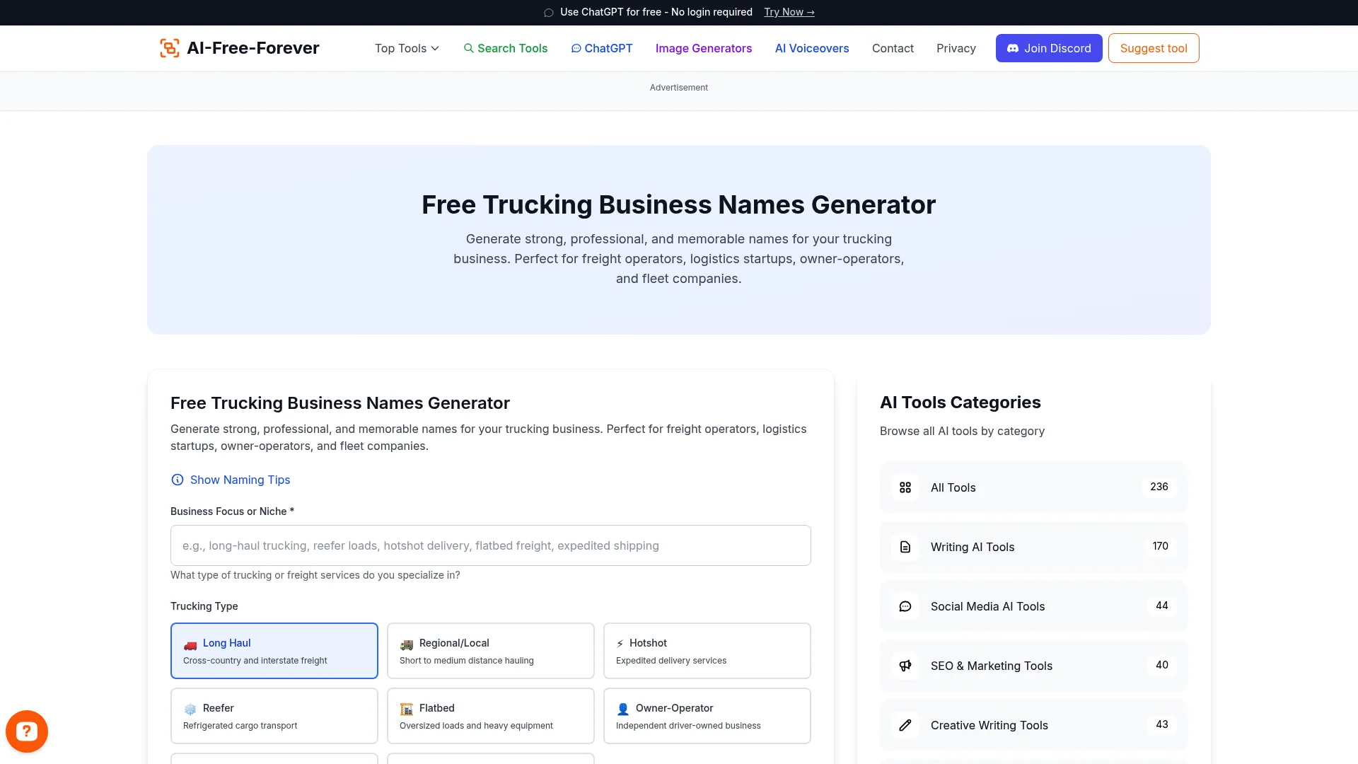 Trucking Business Names Generator - Find strong and reliable names for your trucking company