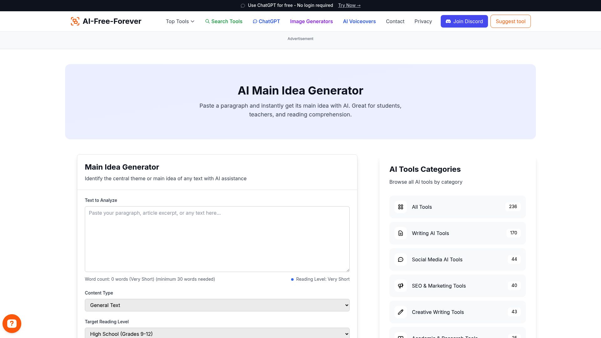 Main Idea Generator - Develop central themes and concepts for your content with focused messaging and clear direction
