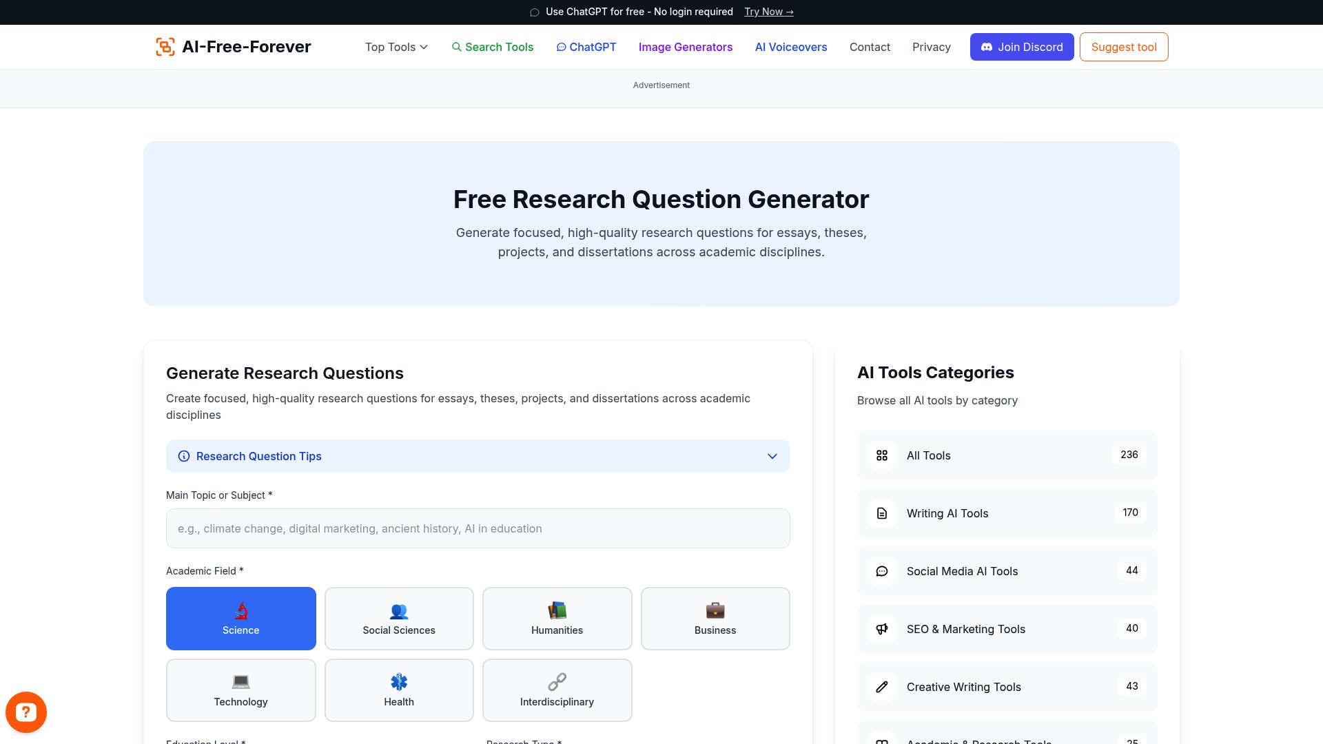 Research Question Generator - Generate focused research questions that guide your studies and academic research