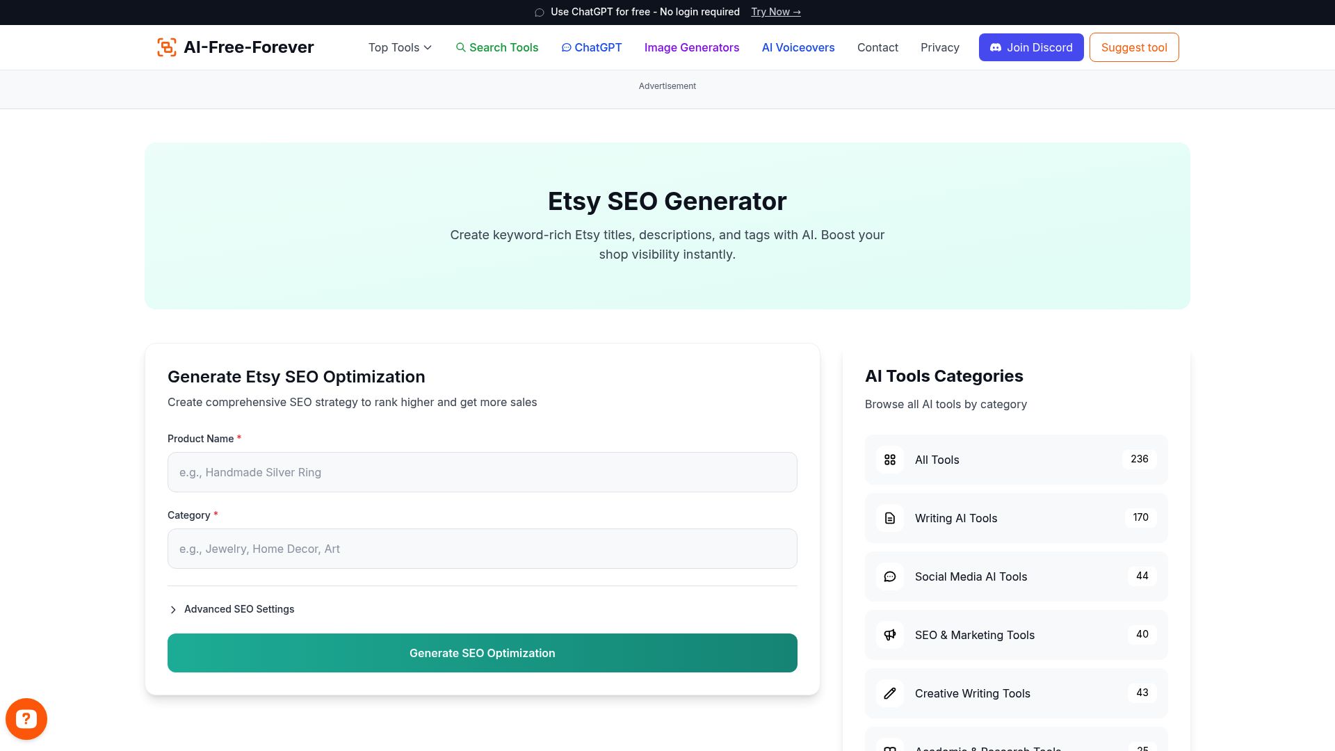 Etsy SEO Generator - Optimize your listings for Etsy's search algorithm and ranking factors