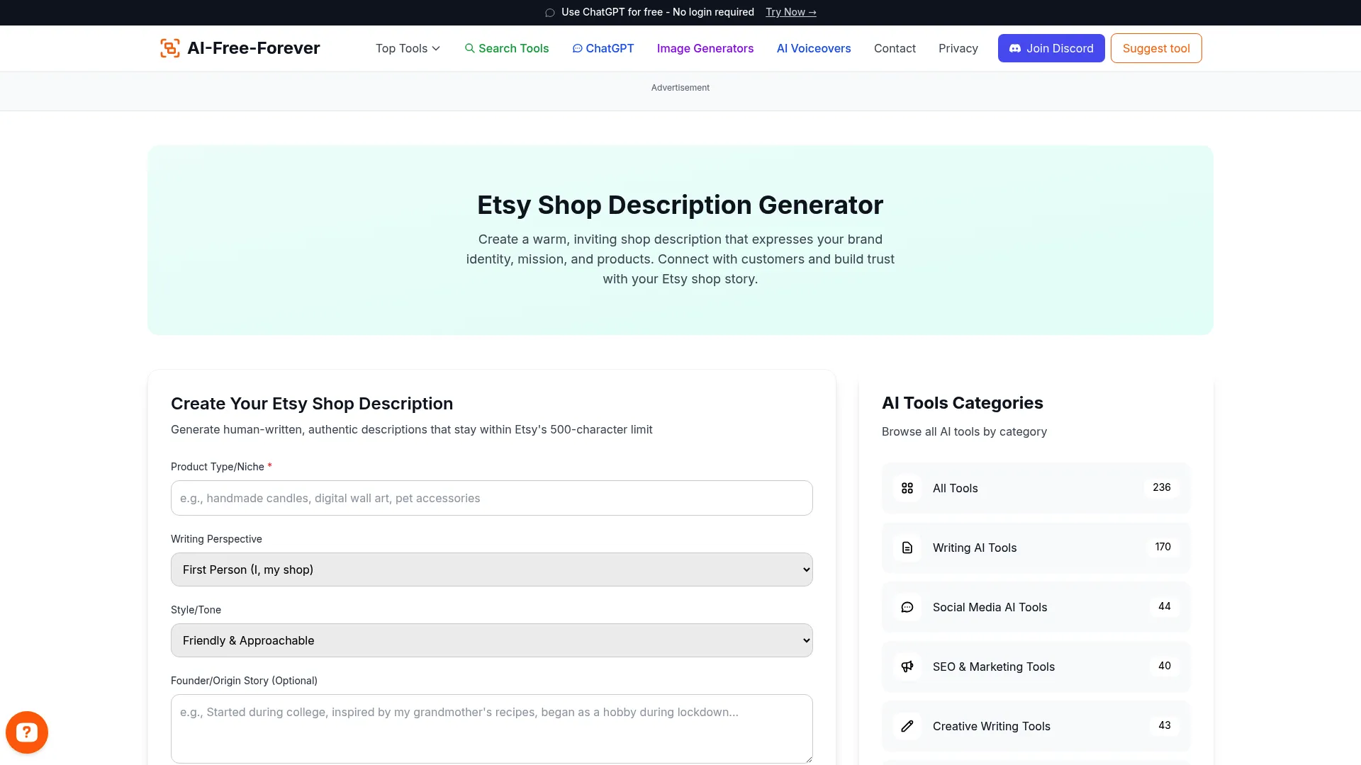 Etsy Shop Description Generator - Craft professional shop descriptions that build trust