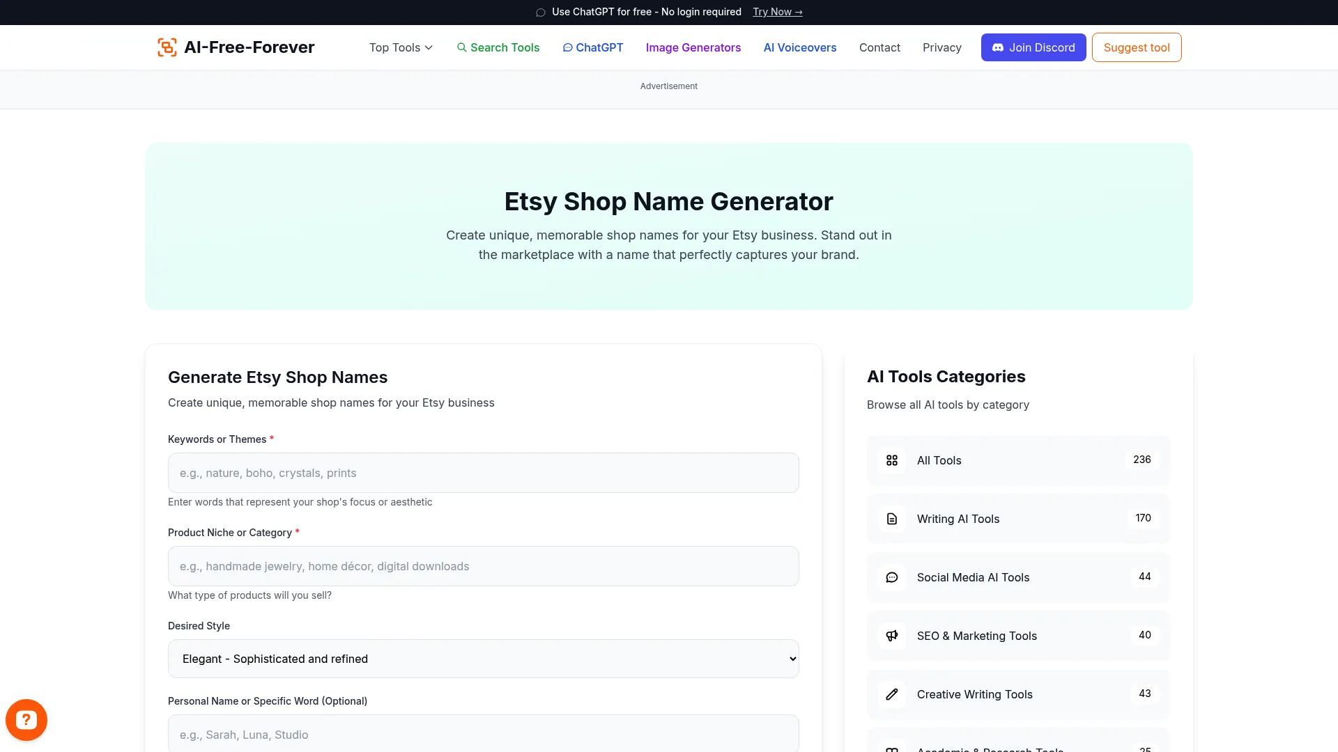 Etsy Shop Name Generator - Generate brandable names that stand out in the marketplace