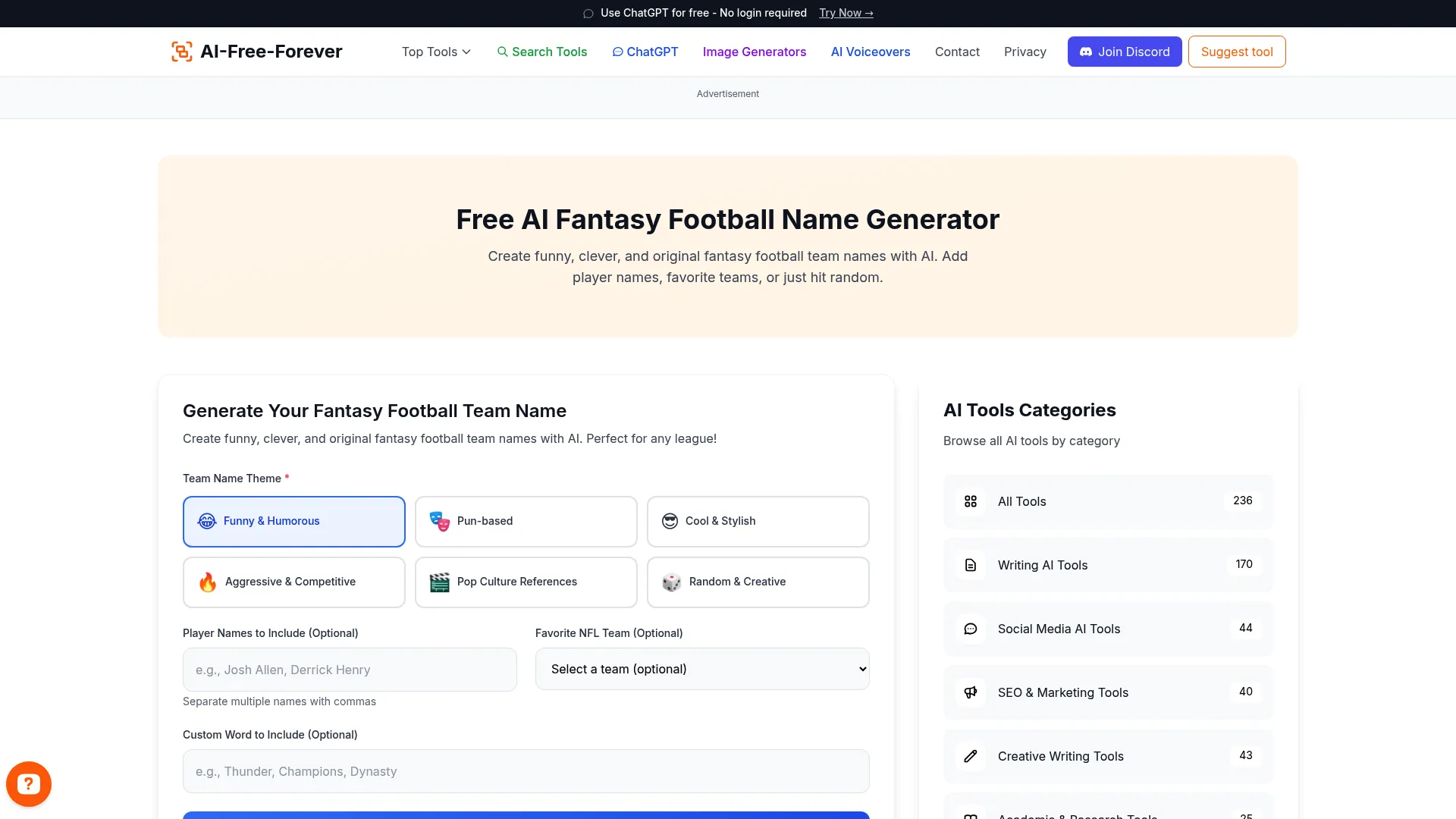 Free AI Fantasy Football Name Generator