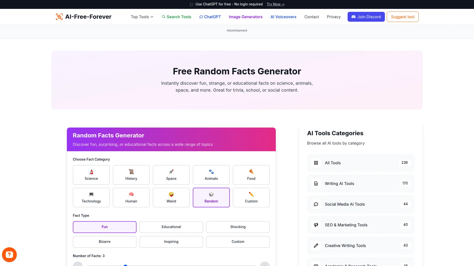 Random Facts Generator - Discover fascinating and surprising facts about everything