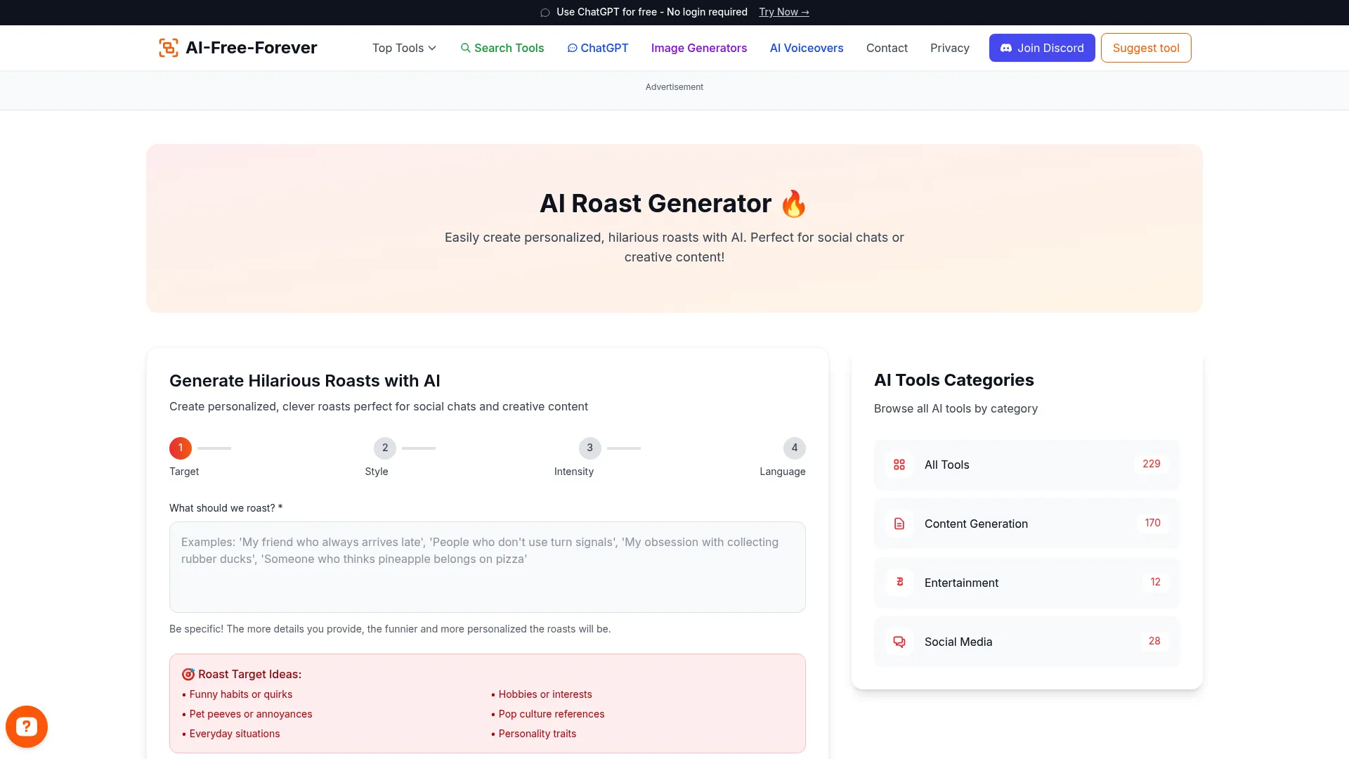 Roast Generator - Create witty roasts and comebacks for friendly banter