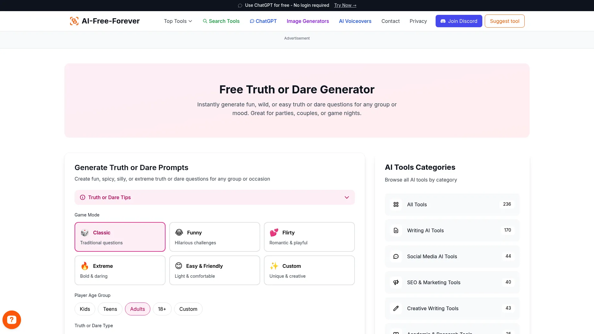 Truth or Dare Generator - Spice up parties with creative truth or dare challenges