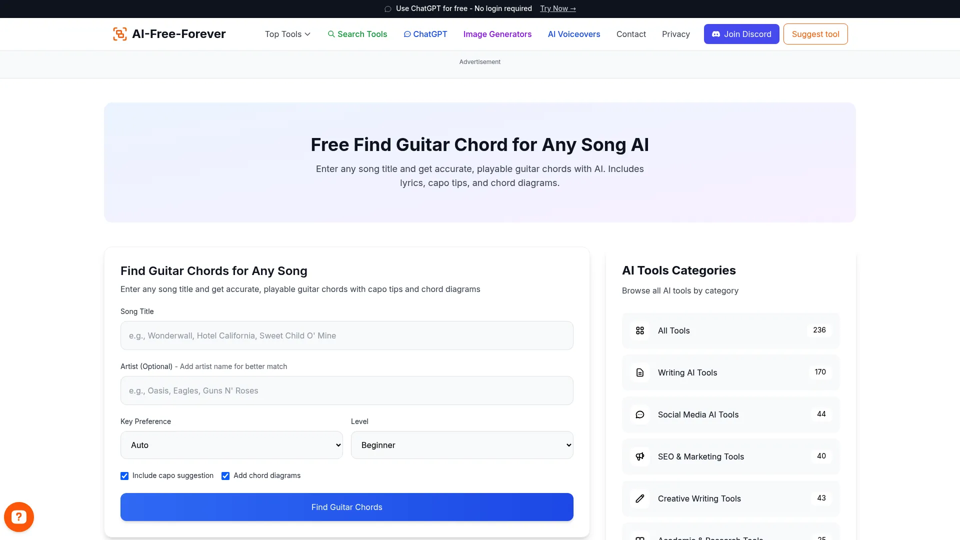 Free Find Guitar Chord for Any Song AI - Identify chord progressions from any song instantly