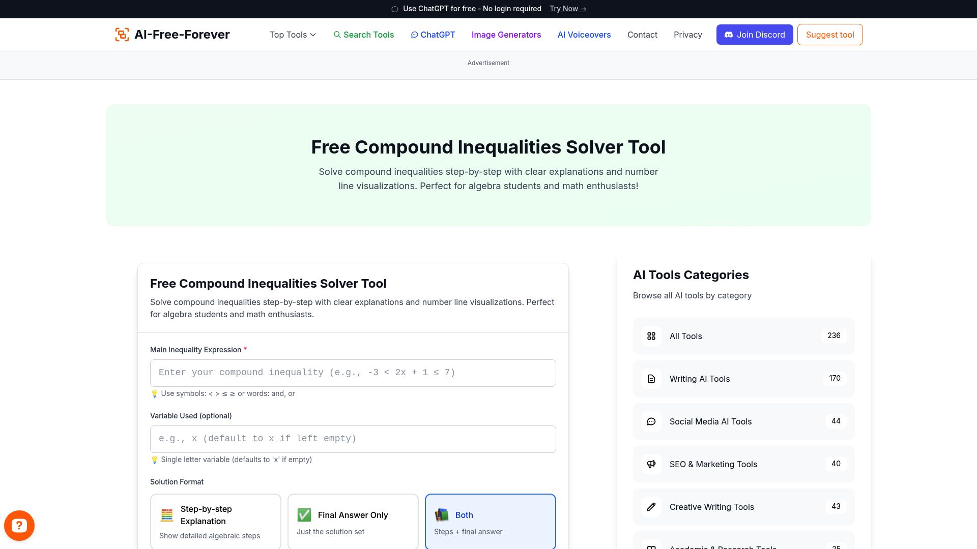 Compound Inequalities Solver - Solve complex inequality systems with multiple conditions and constraints using step-by-step methods