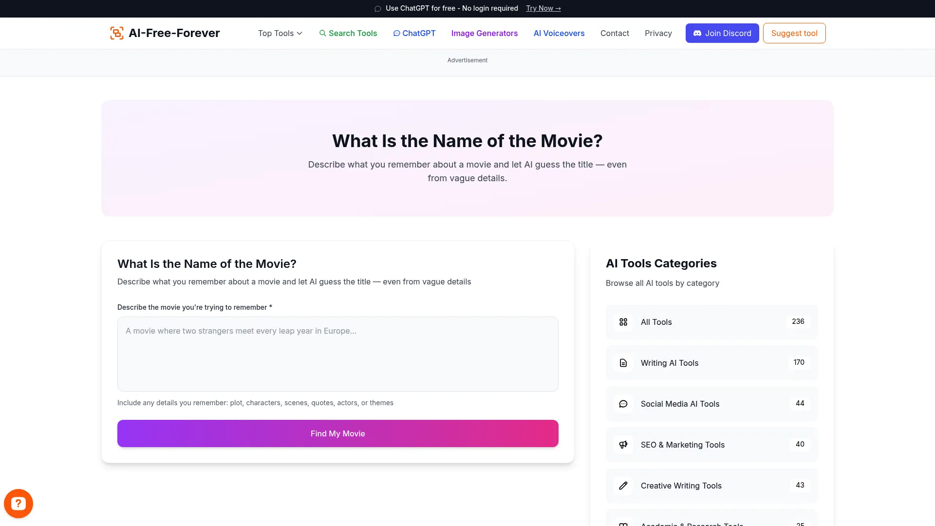 What Is the Name of the Movie - Get movie titles from partial information and clues