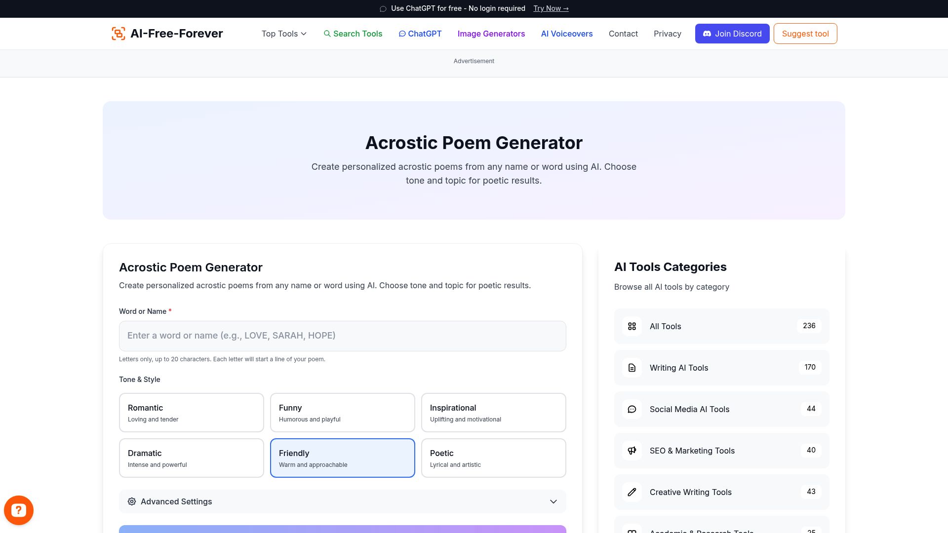 Acrostic Poem Generator - Create meaningful acrostic poems using any word or name with creative verse structure