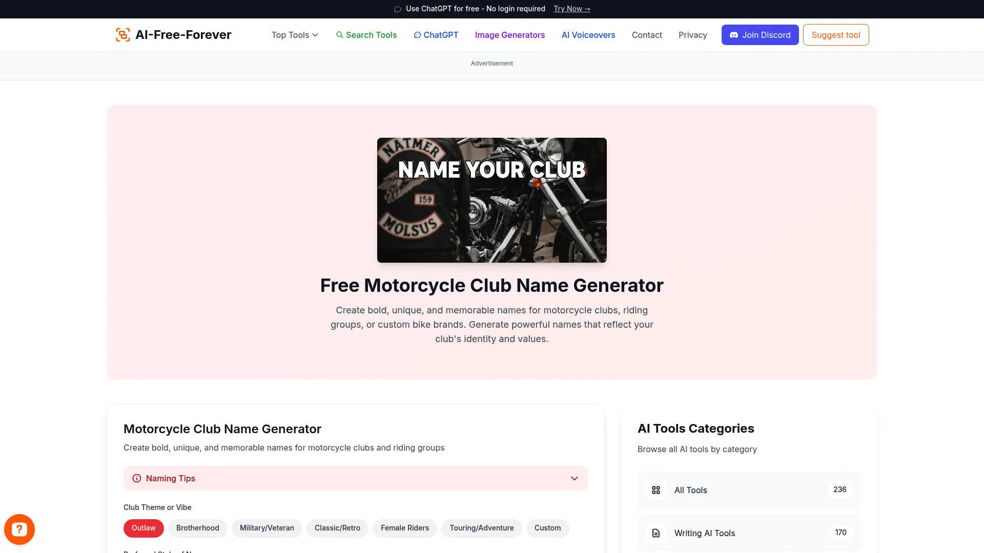 Motorcycle Club Name Generator - Create bold and rebellious names for motorcycle clubs