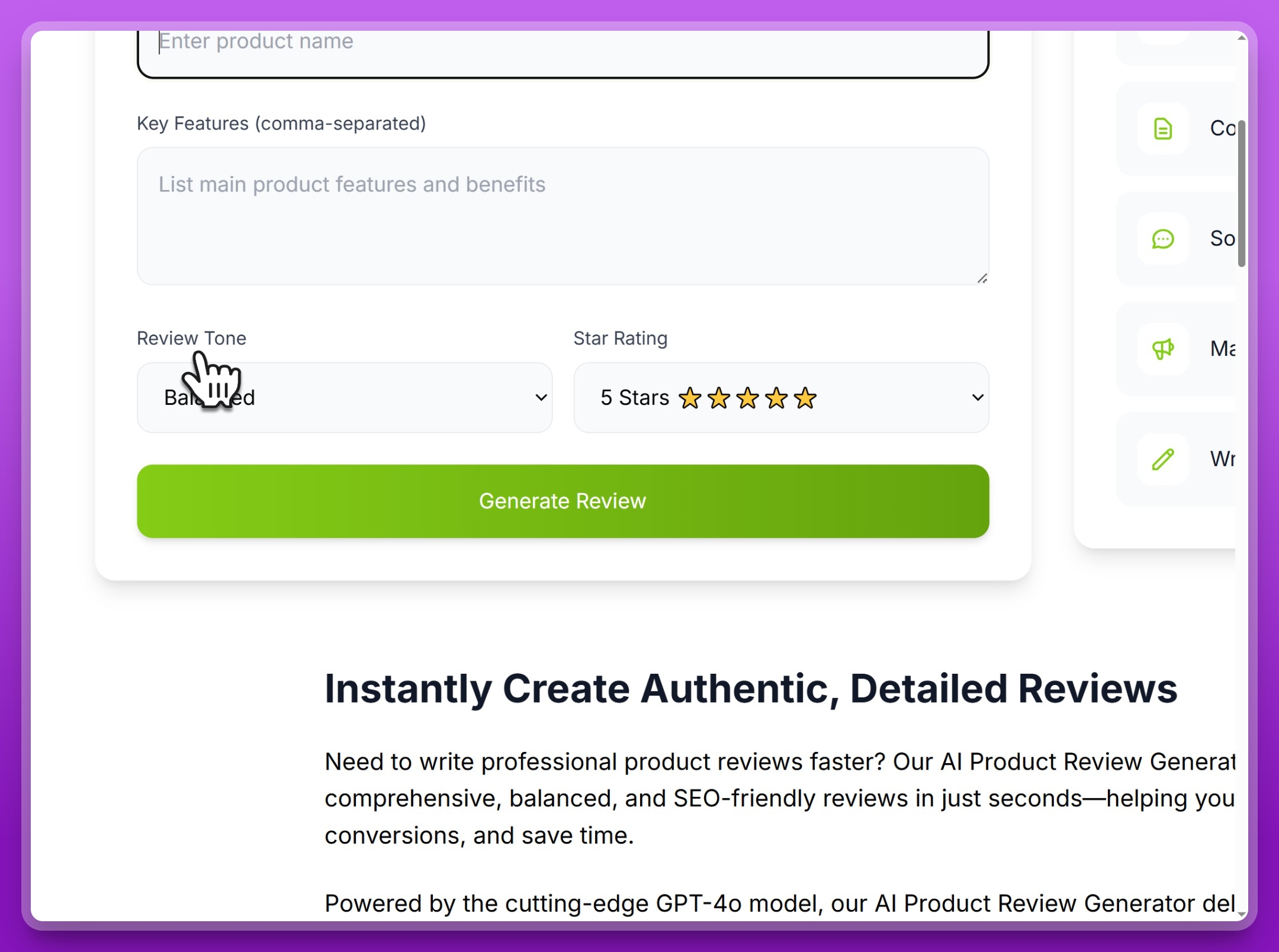 Step 2: Add key product features and benefits in comma-separated format