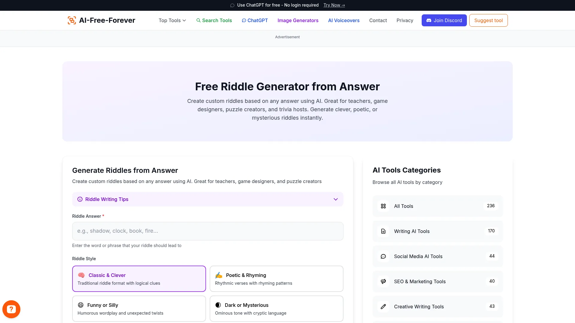 Riddle Generator from Answer - Create custom riddles by starting with your desired answer