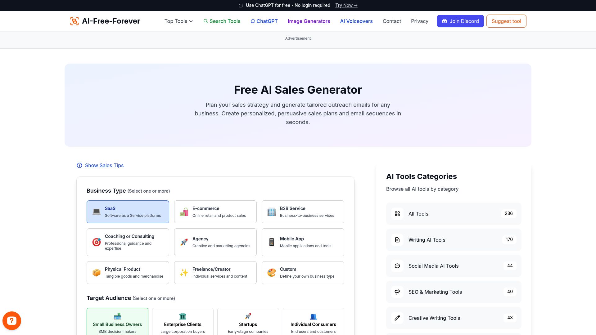 AI Sales Generator - Generate comprehensive sales content and strategies for any product or service