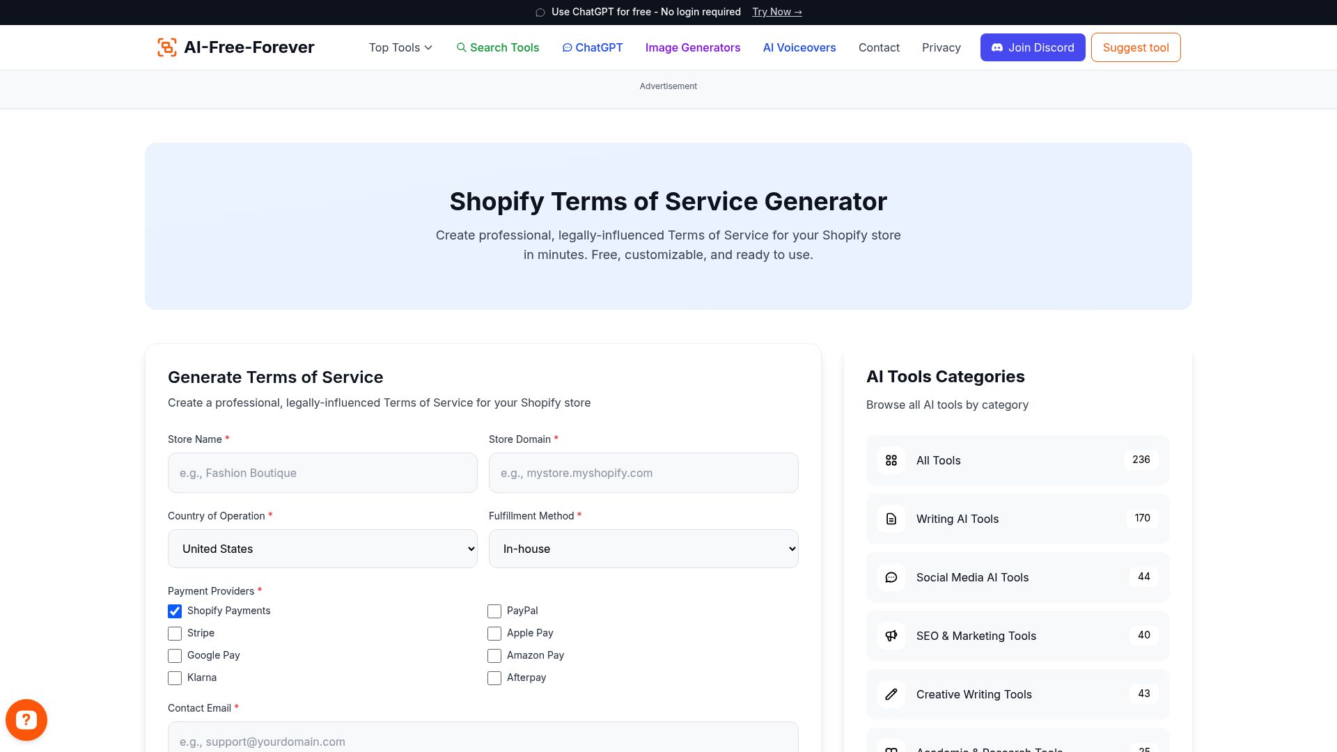 Shopify Terms of Service Generator - Create a terms of service agreement for your store
