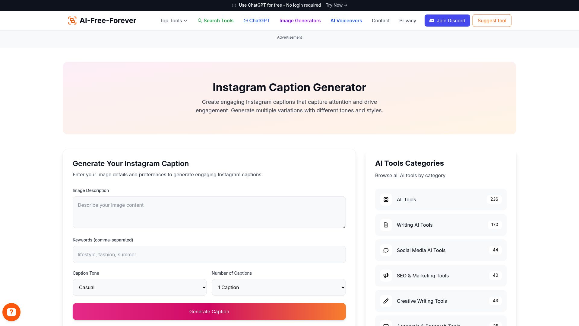 Instagram Caption Generator - Craft compelling Instagram captions with trending hashtags and engagement-focused call-to-actions