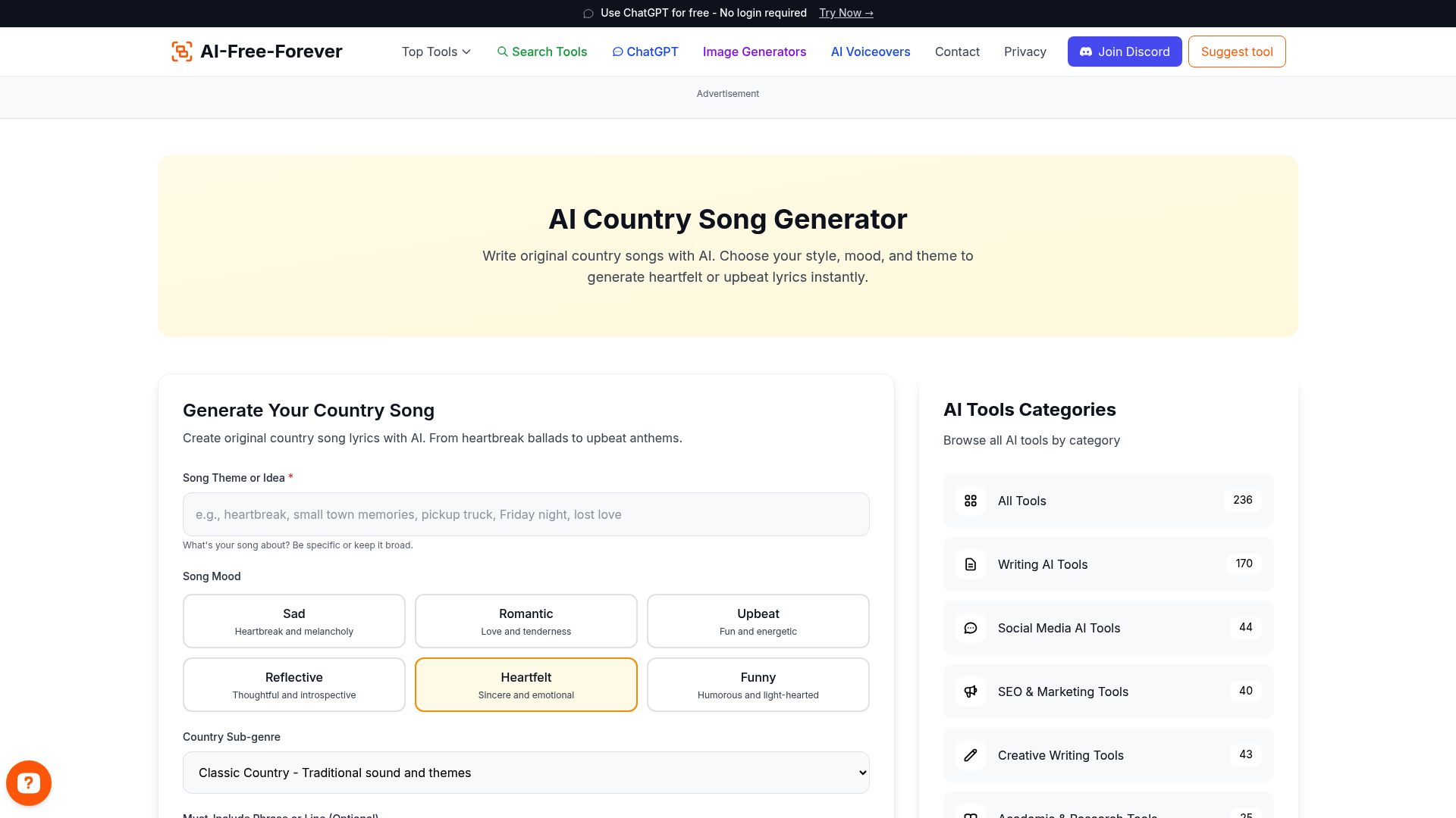 AI Country Song Generator - Create authentic country songs with storytelling and traditional themes that capture the heart of country music