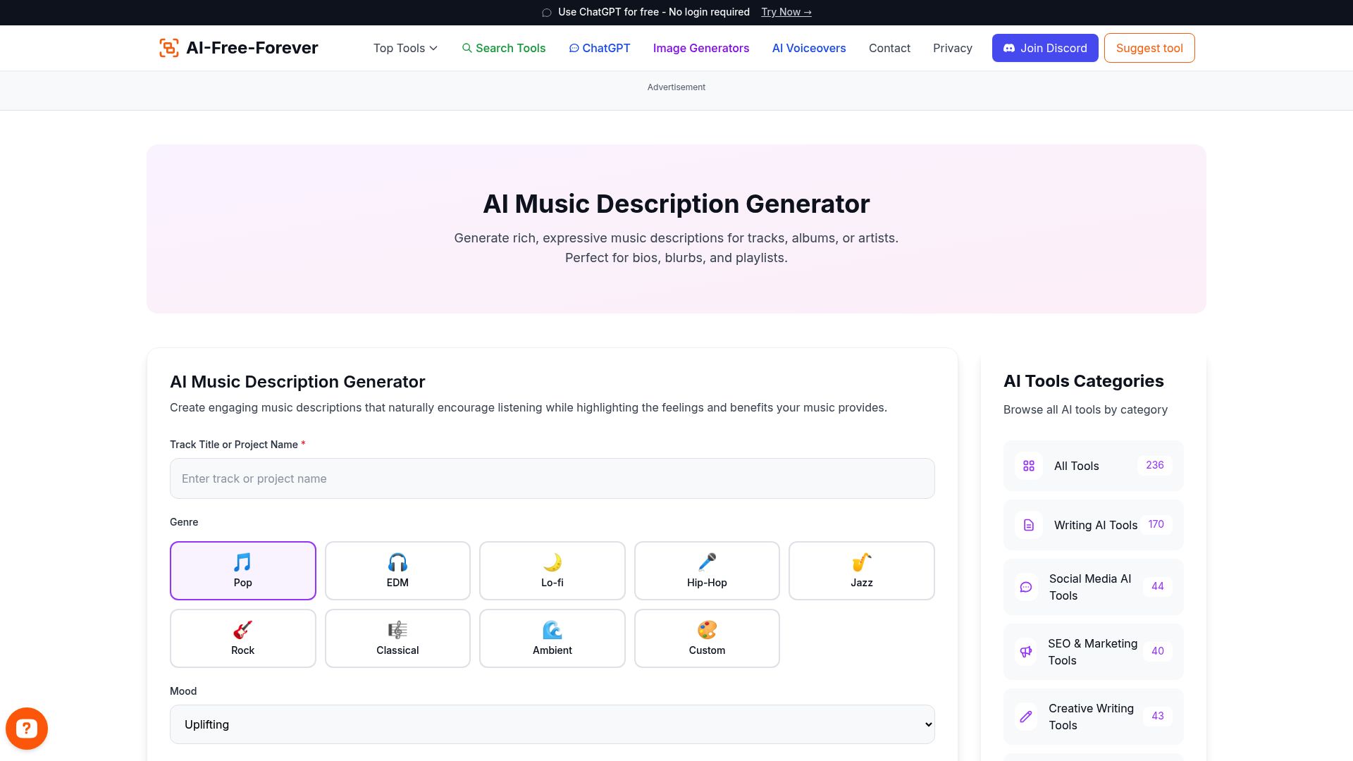 AI Music Description Generator - Create compelling descriptions for your songs and musical projects for promotion and marketing