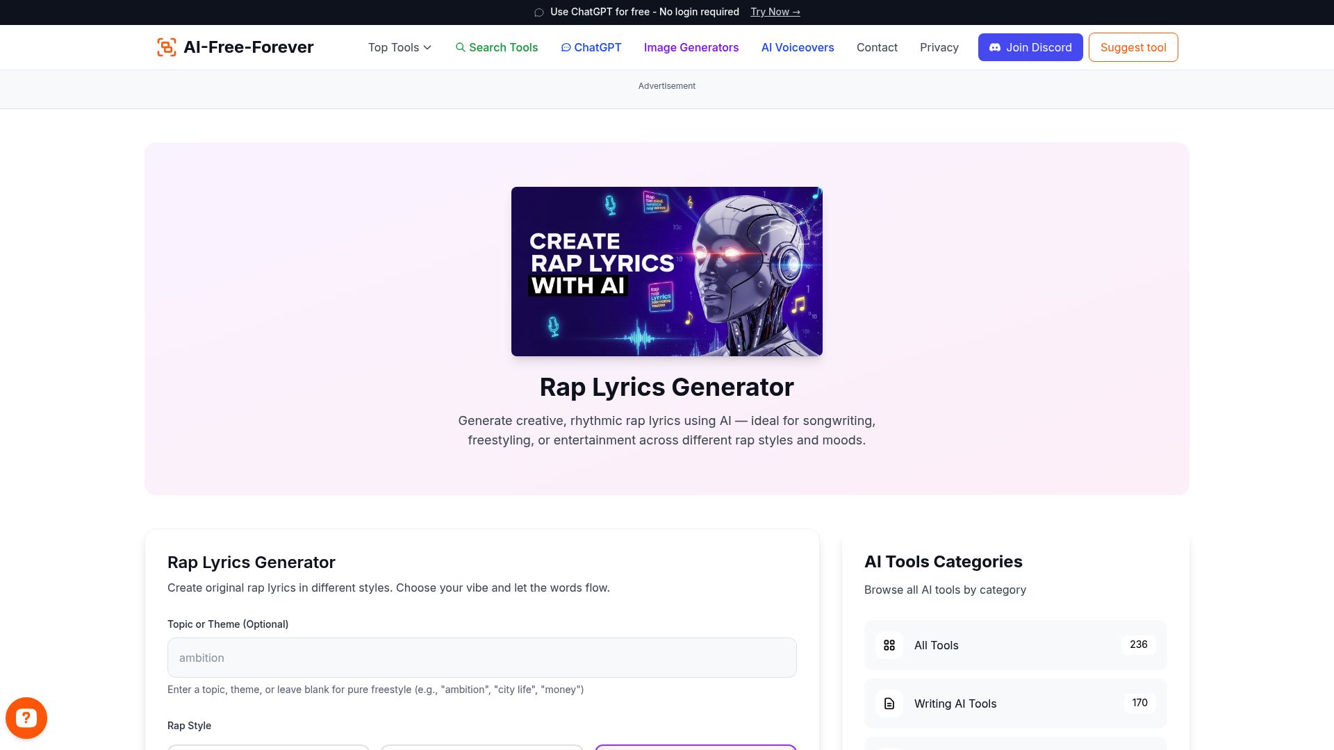 Rap Lyrics Generator - Generate authentic rap verses with flow, rhythm, and street credibility for hip-hop artists