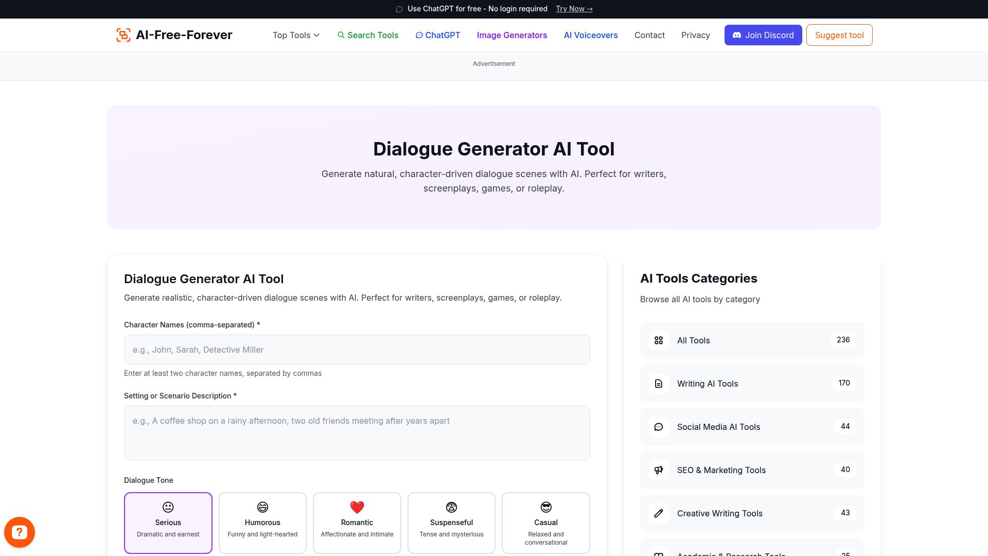 Dialogue Generator AI - Create realistic conversations and dialogue between characters with natural speech patterns