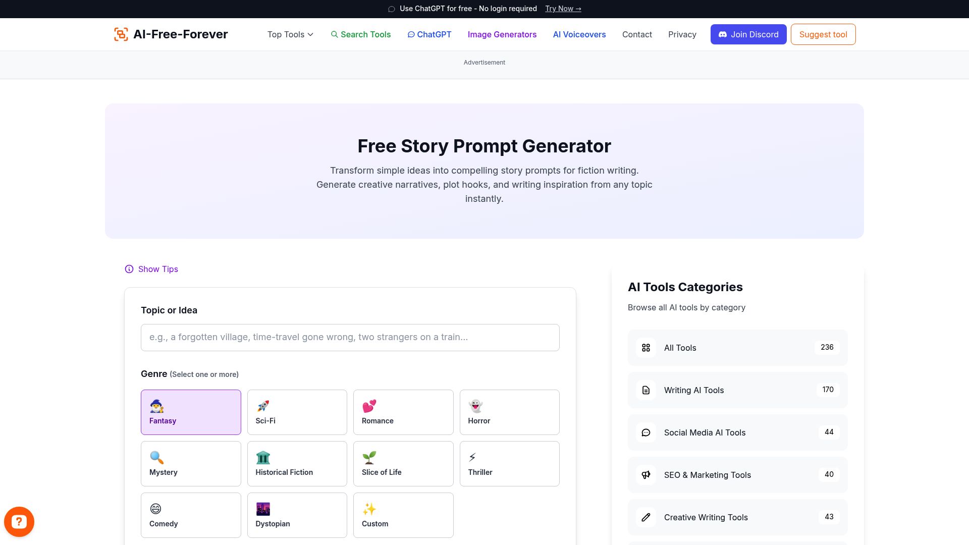 Story Prompt Generator - Create inspiring writing prompts to spark your creativity with engaging scenarios